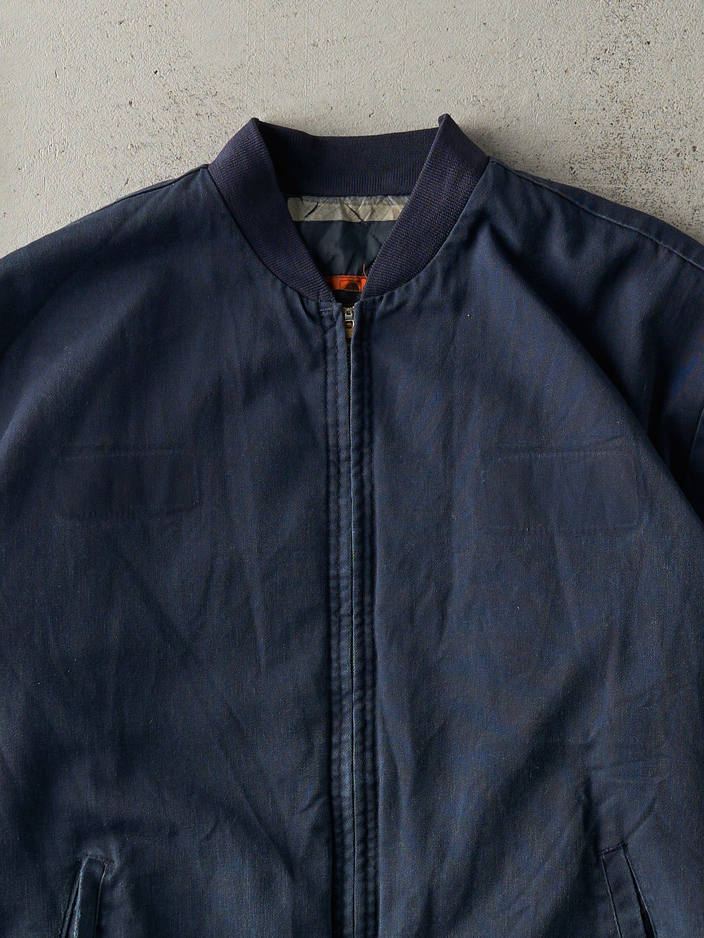 Vintage 70s Navy Blue Lined Bomber Work Jacket (L) - Image 2