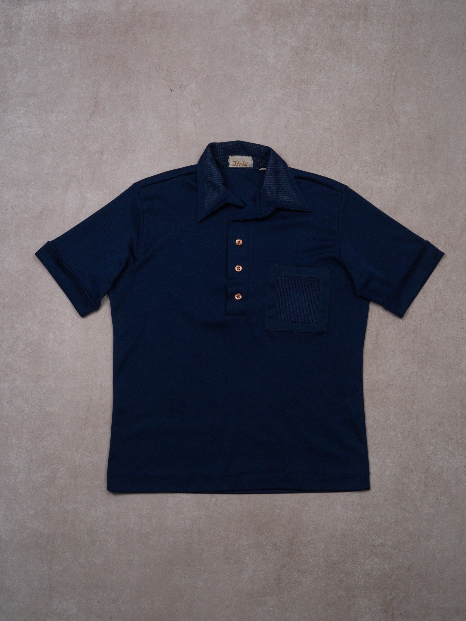 Vintage 70s Navy Davila Sports Button Up Tee (S)