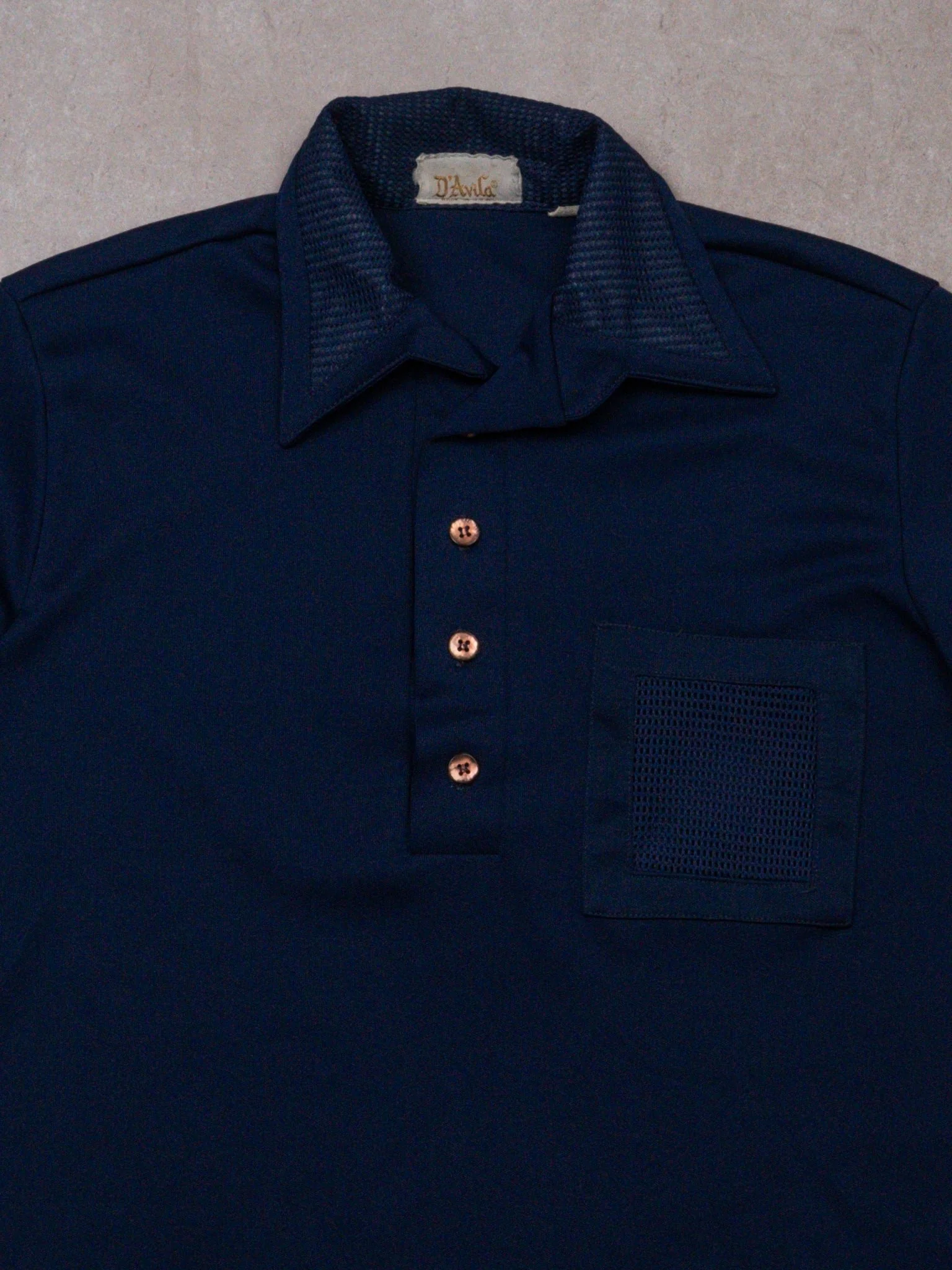 Vintage 70s Navy Davila Sports Button Up Tee (S) - Image 2