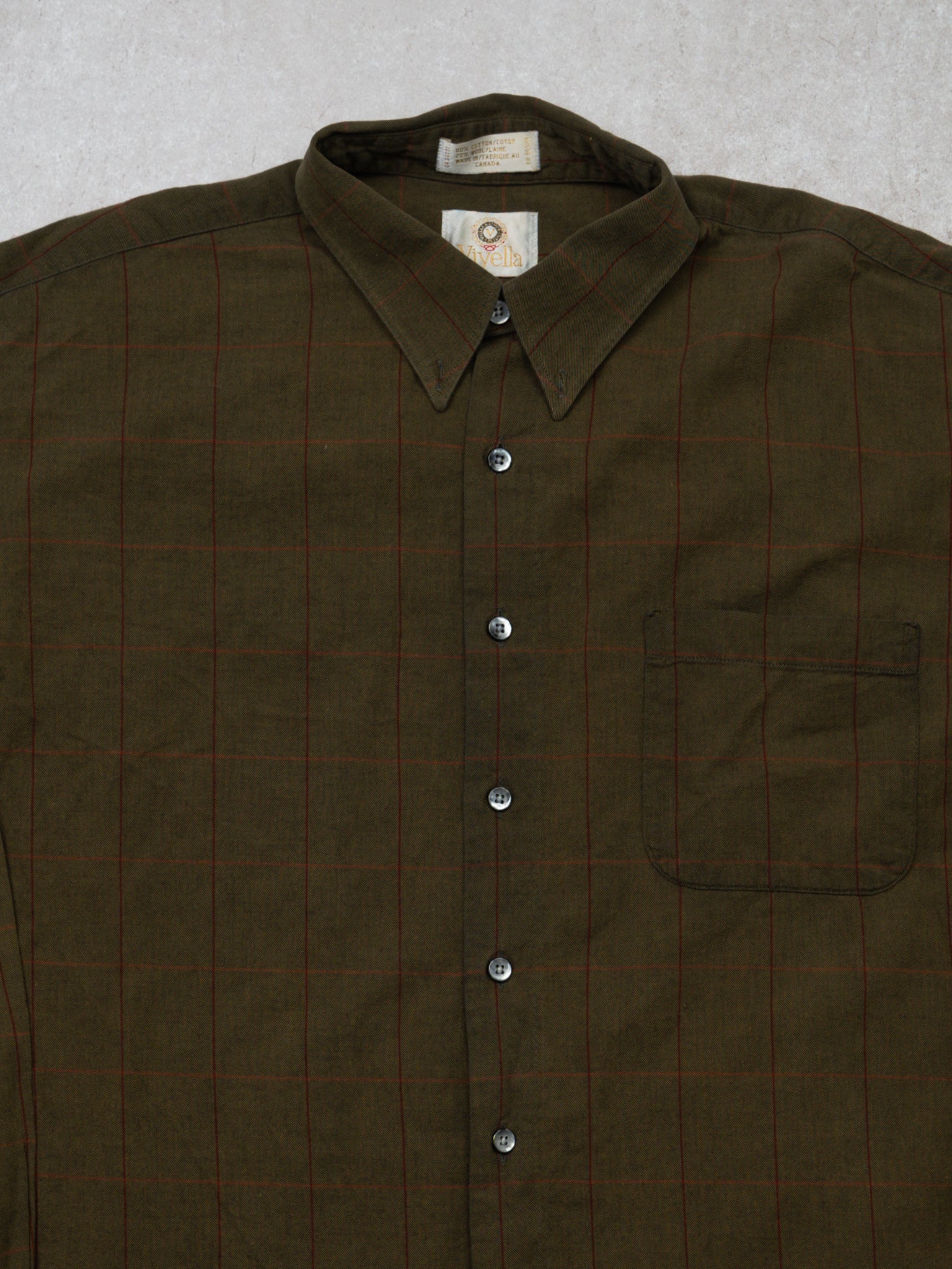 Vintage 70s Olive Green + Orange Viyella Striped Button Up (XL) - Image 2