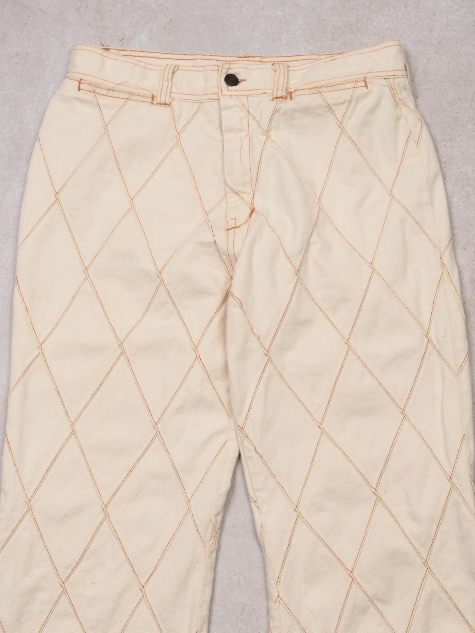 Vintage 70s Wild Oats Cream Diamond Patterned Flared Pants (30 x 30) - Image 2