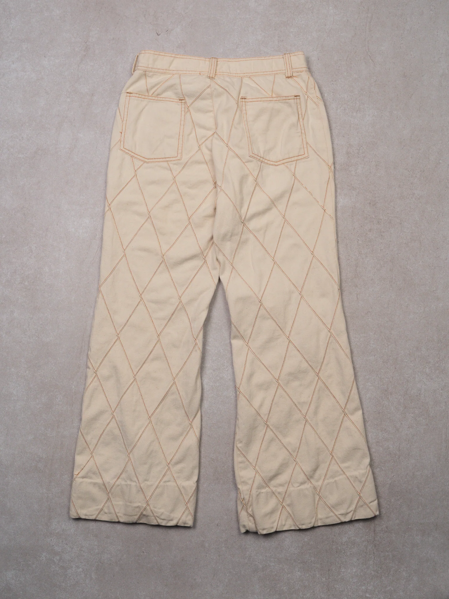 Vintage 70s Wild Oats Cream Diamond Patterned Flared Pants (30 x 30) - Image 3