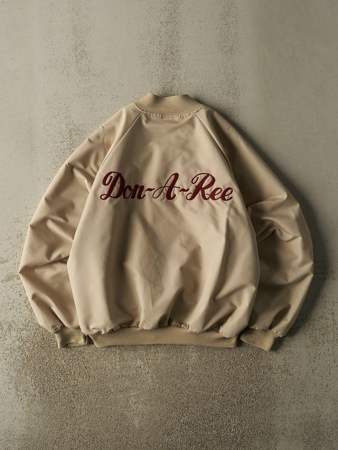 Vintage 80s Beige Bomber Embroidered Jacket (XL) - Image 2