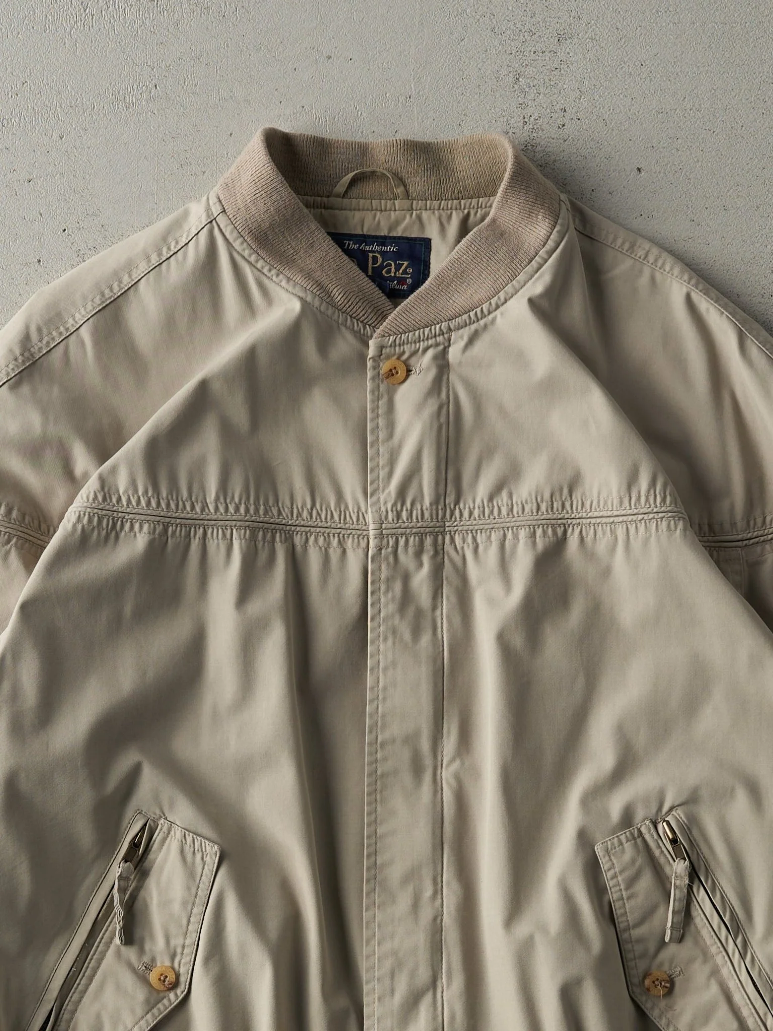 Vintage 80s Beige Boxy Harrington Bomber Jacket (L) - Image 3