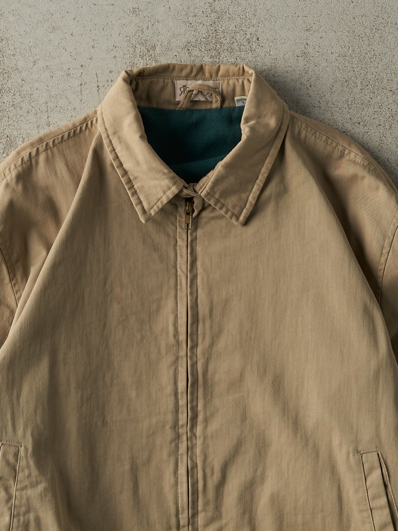 Vintage 80s Beige Fleece Lined Harrington Jacket (L) - Image 3