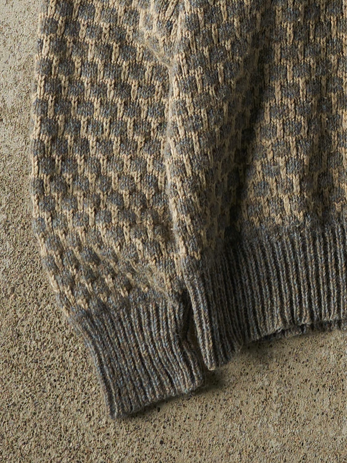 Vintage 80s Beige & Grey Box Weave Patterned Knit (S/M) - Image 3