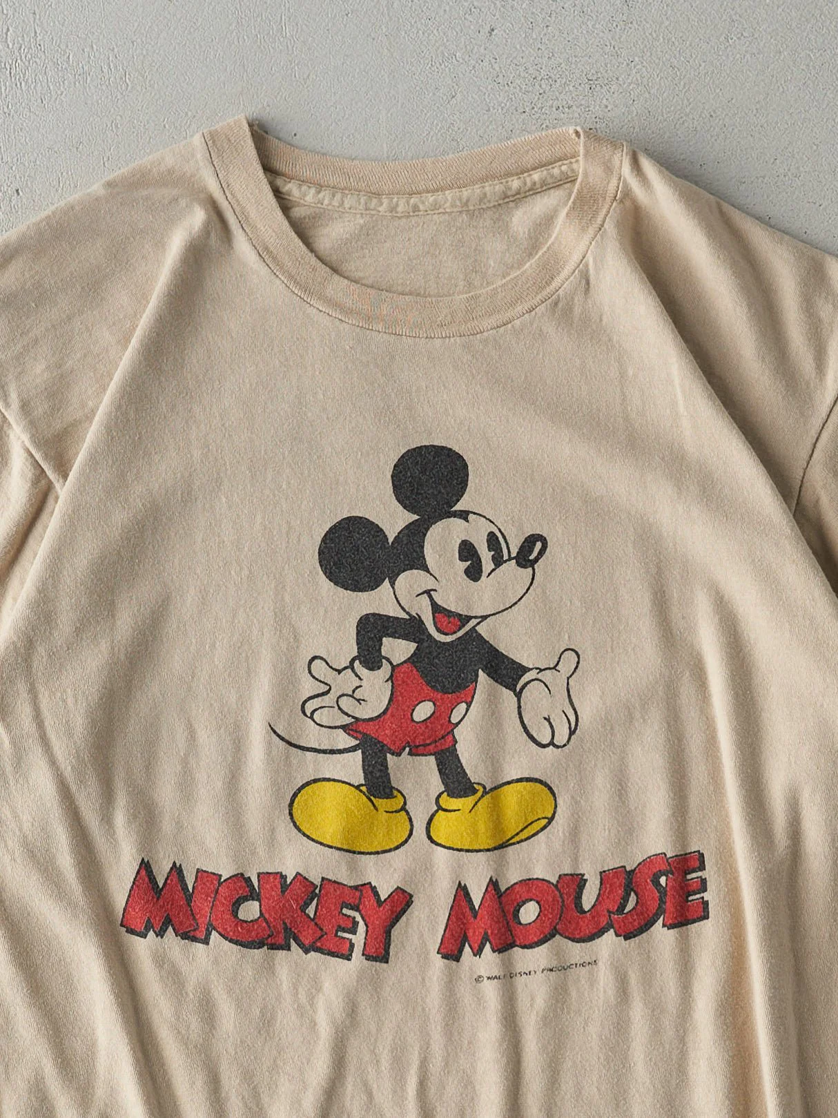 Vintage 80s Beige Mickey Mouse Double Sided Single Stitch Tee (S/M) - Image 3