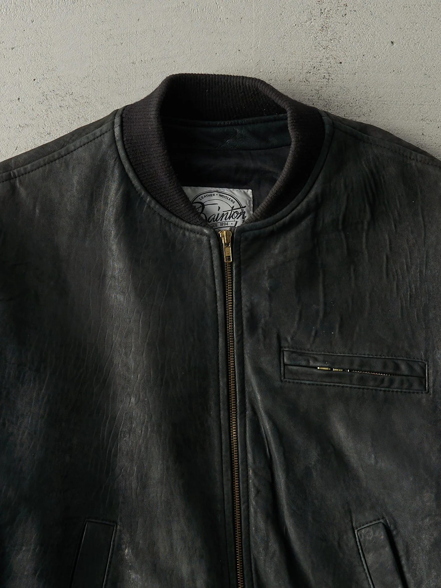Vintage 80s Black Bainton Leather Bomber Jacket (M) - Image 3