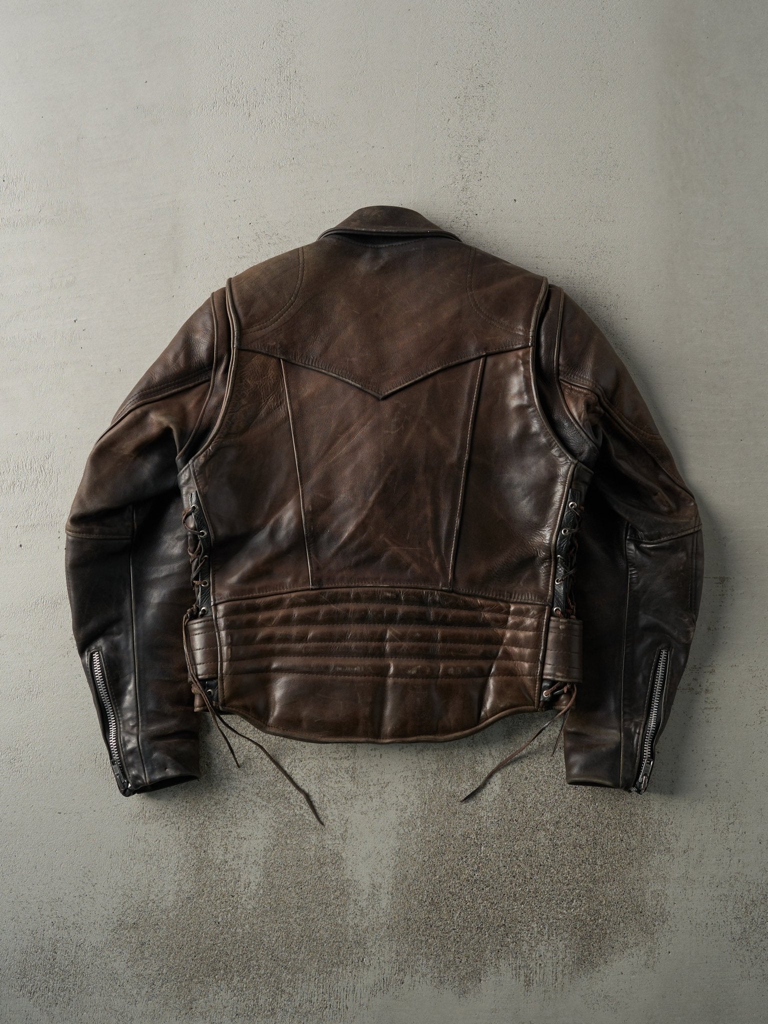 Vintage 80s Black & Brown Leather Biker Jacket (M) - Image 3