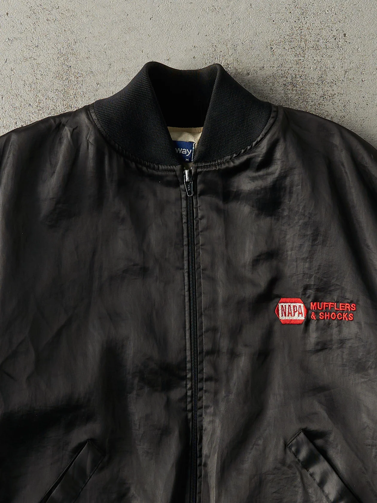 Vintage 80s Black Embroidered Napa Satin Bomber Jacket (M) - Image 2