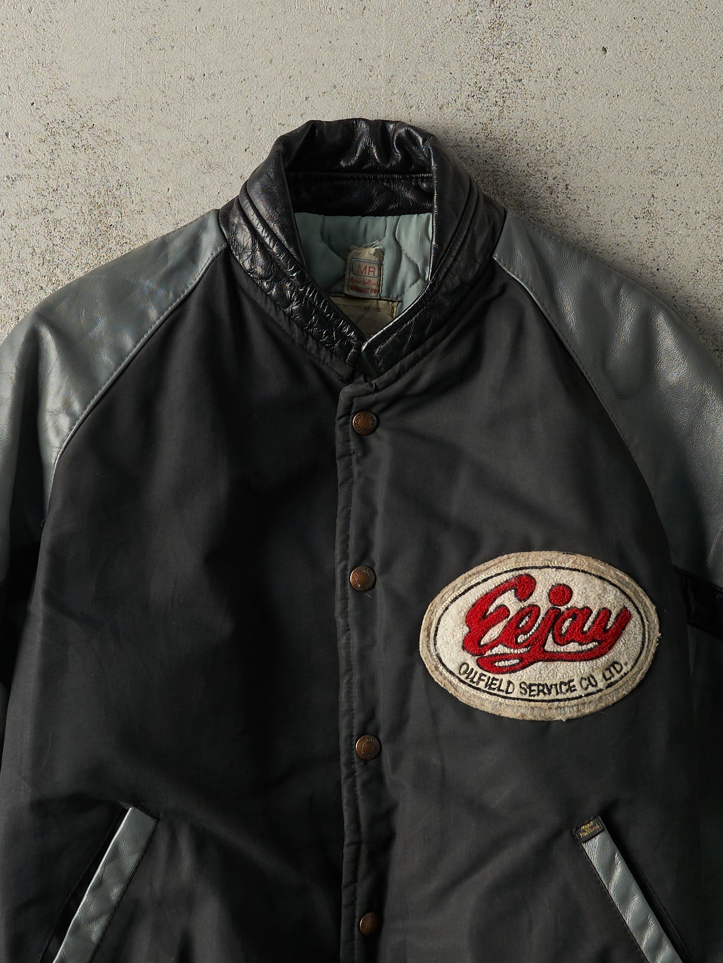 Vintage 80s Black & Grey Embroidered Nylon Work Jacket (M) - Image 2