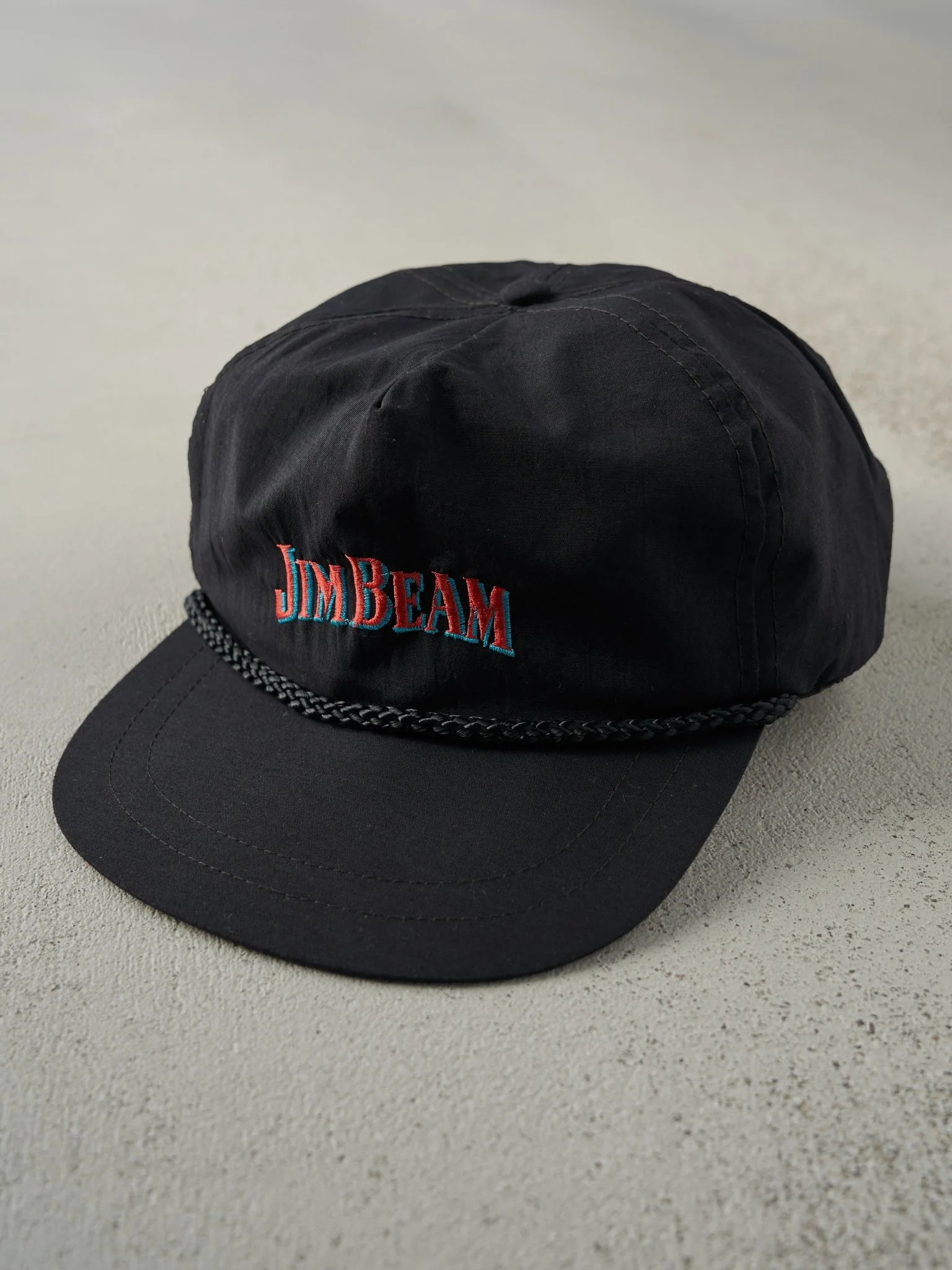 Vintage 80s Black Jim Beam Embroidered Snapback Hat - Image 2