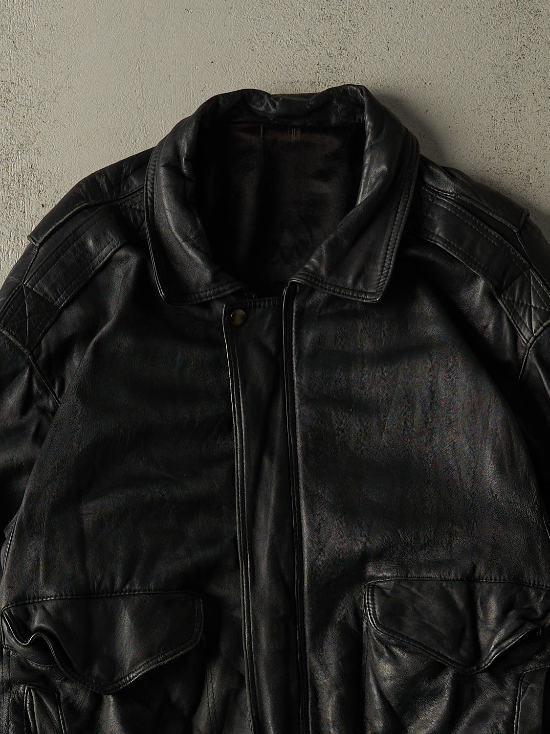 Vintage 80s Black Leather Aviator Jacket (XL) - Image 3