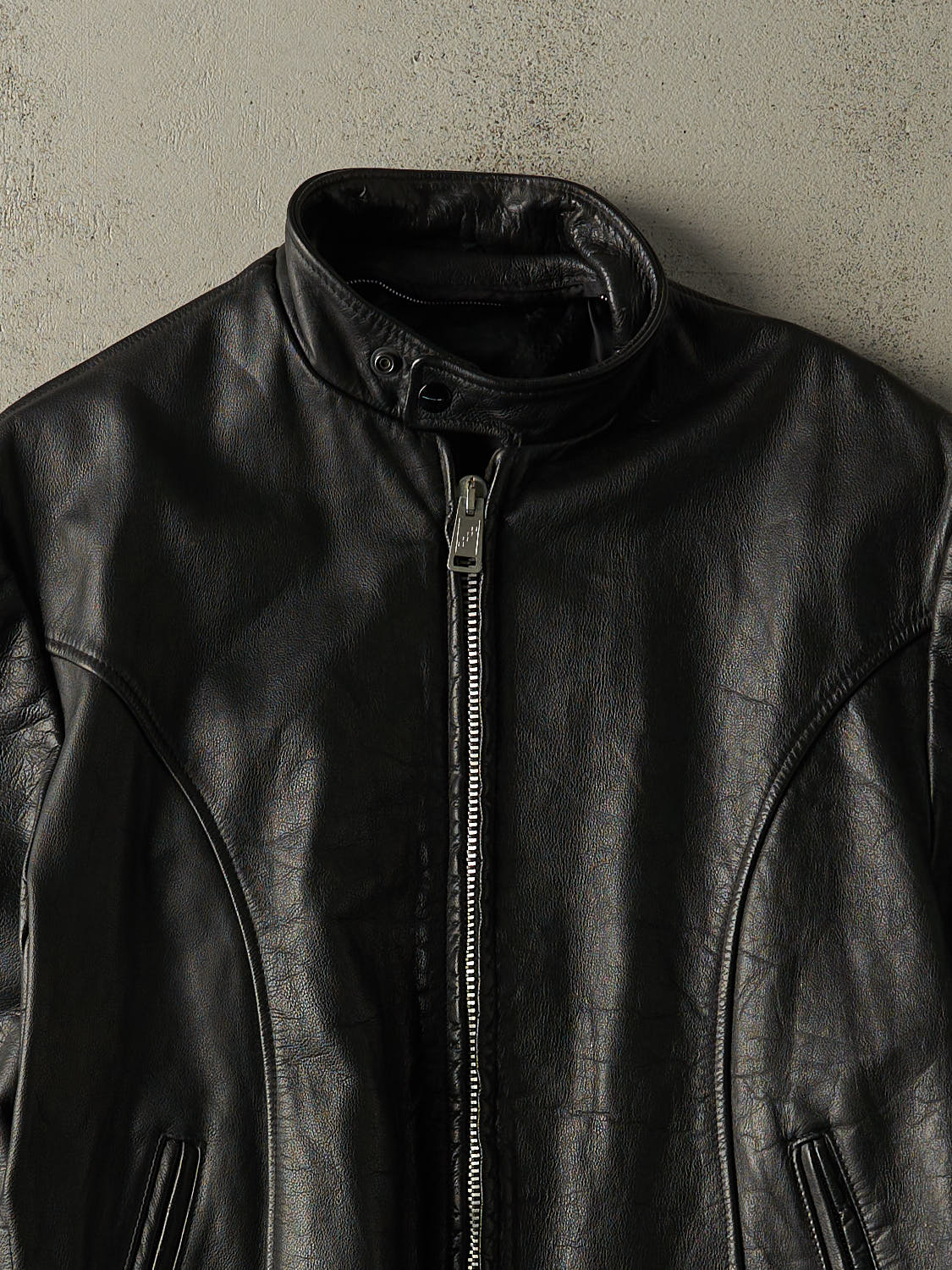 Vintage 80s Black Leather Biker Jacket (S/M) - Image 2