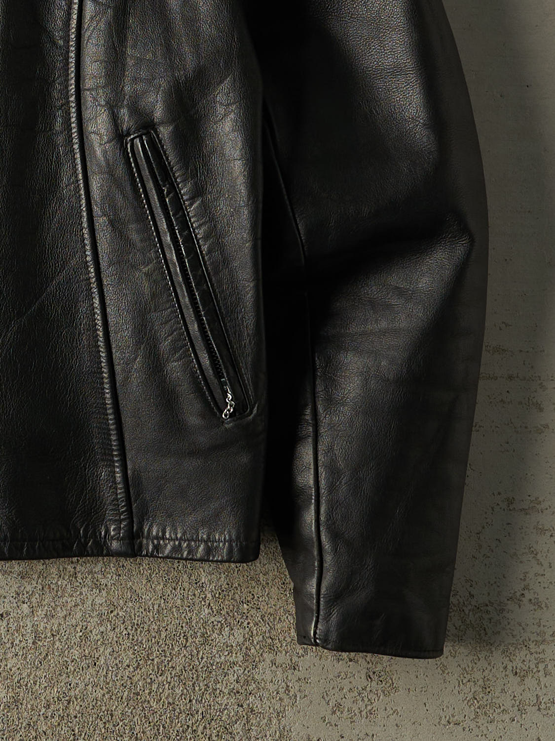 Vintage 80s Black Leather Biker Jacket (S/M) - Image 4