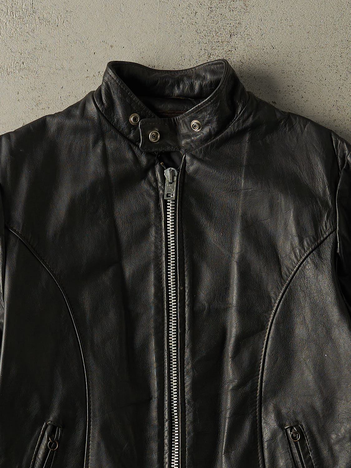 Vintage 80s Black Leather Biker Jacket (S/M) - Image 3