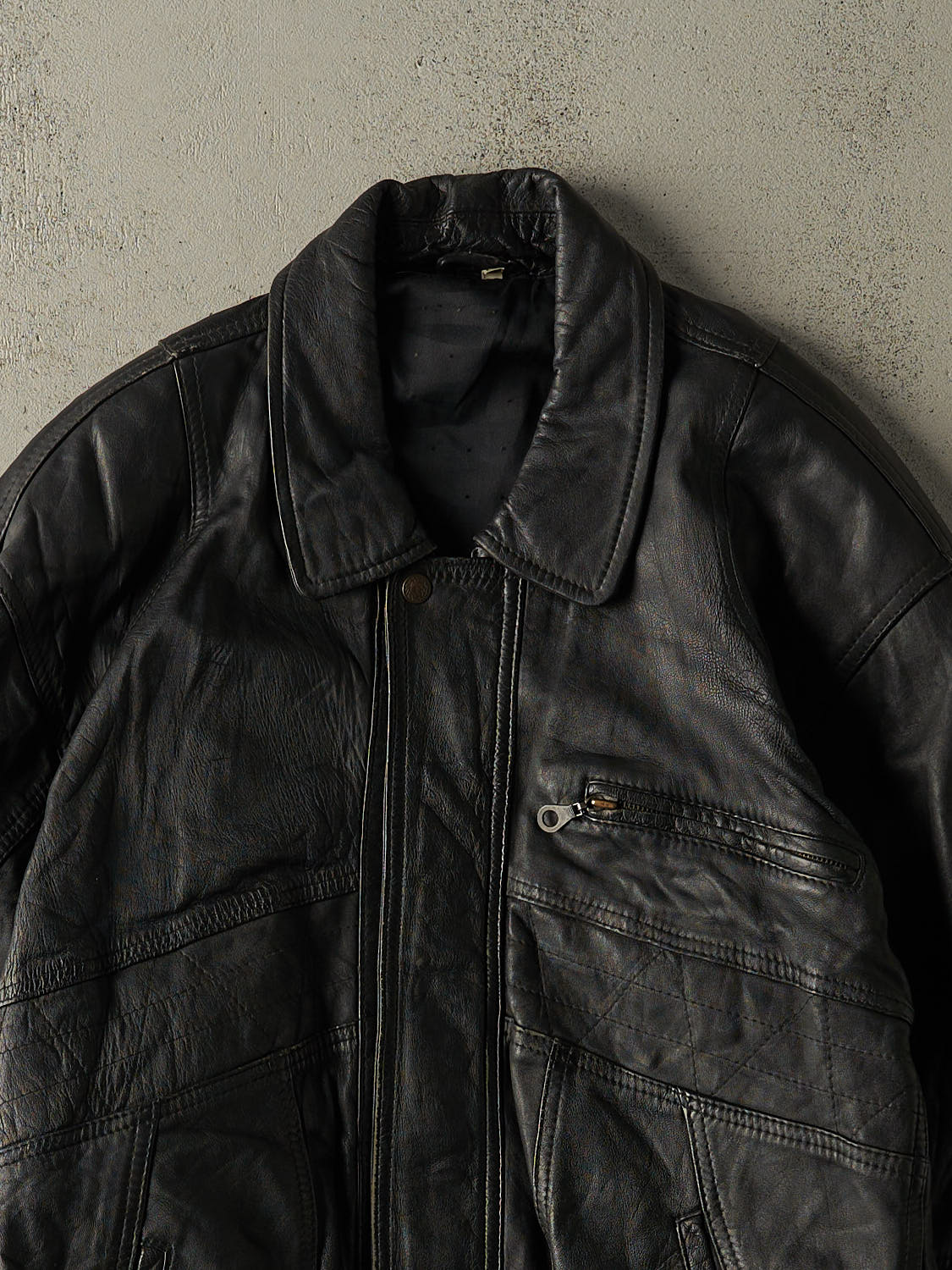 Vintage 80s Black Leather Bomber Jacket (M/L) - Image 3