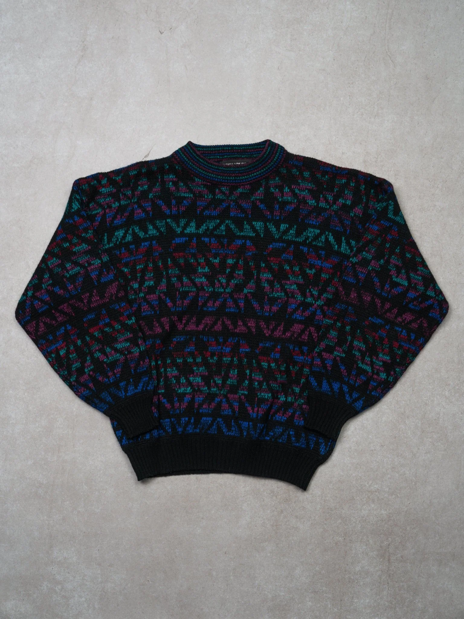 Vintage 80s Black + Neon Pattern Knit Sweater