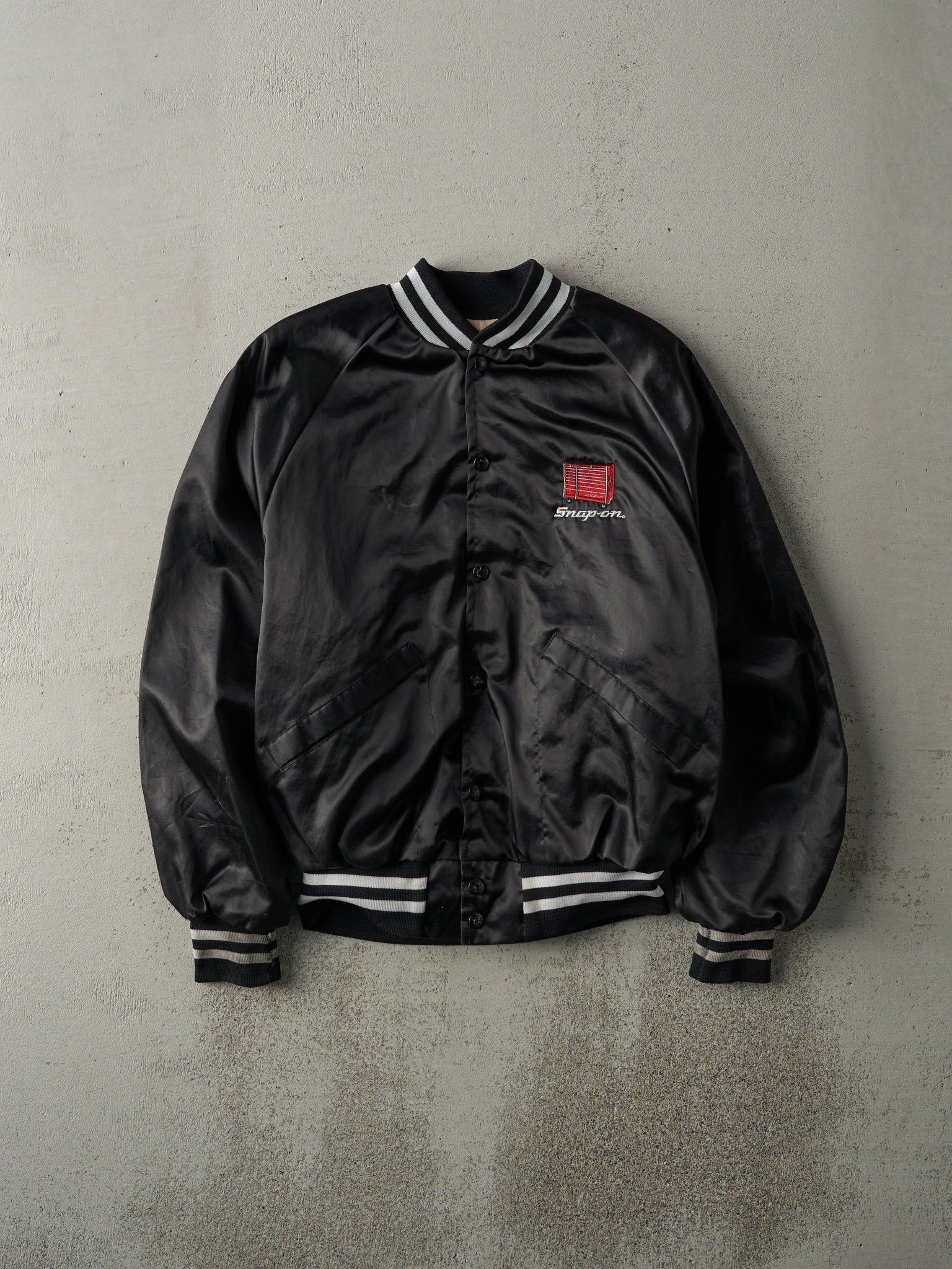 Vintage 80s Black Snap-On Nylon Bomber Jacket (S/M) - Image 2