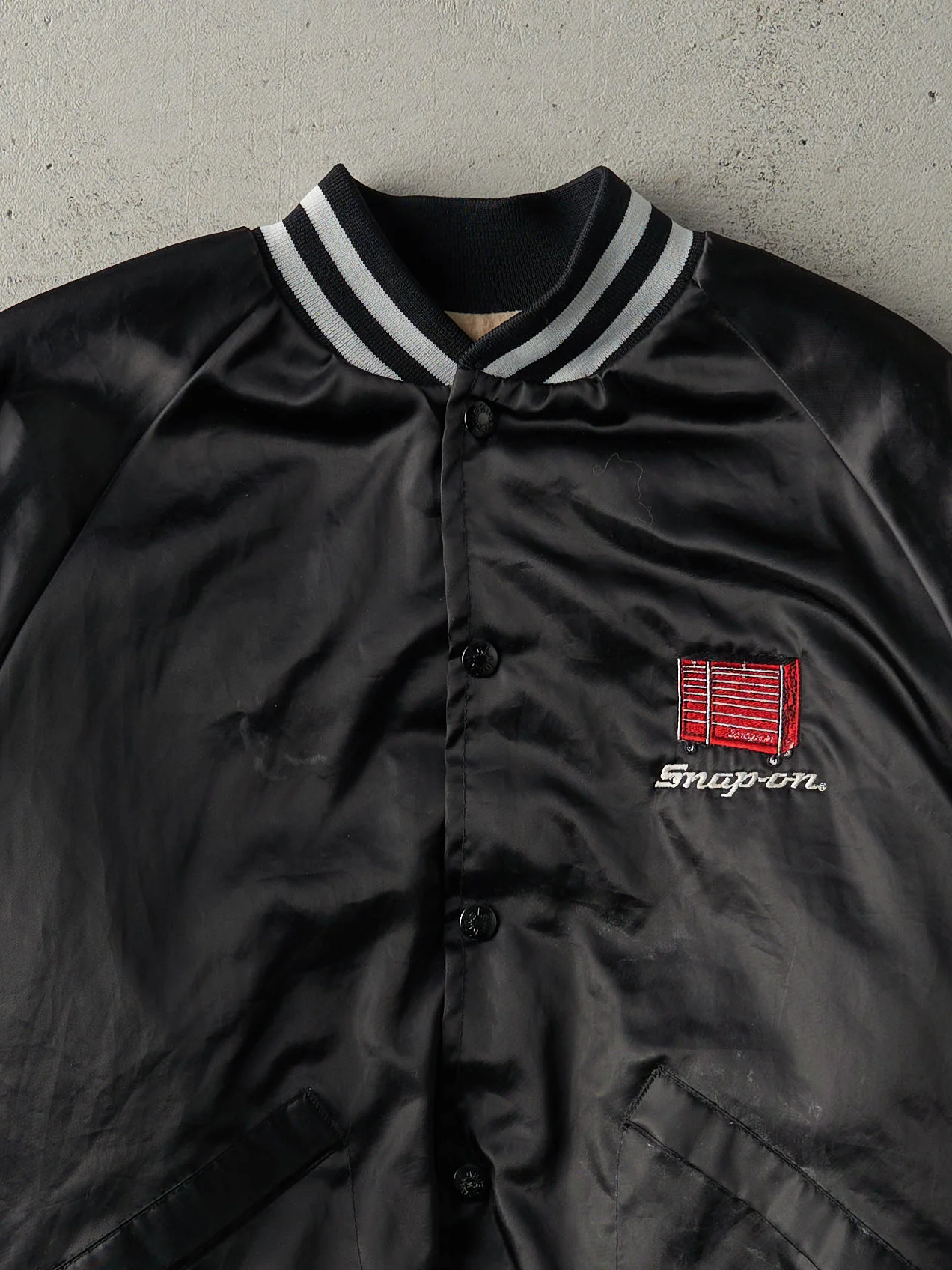 Vintage 80s Black Snap-On Nylon Bomber Jacket (S/M) - Image 3