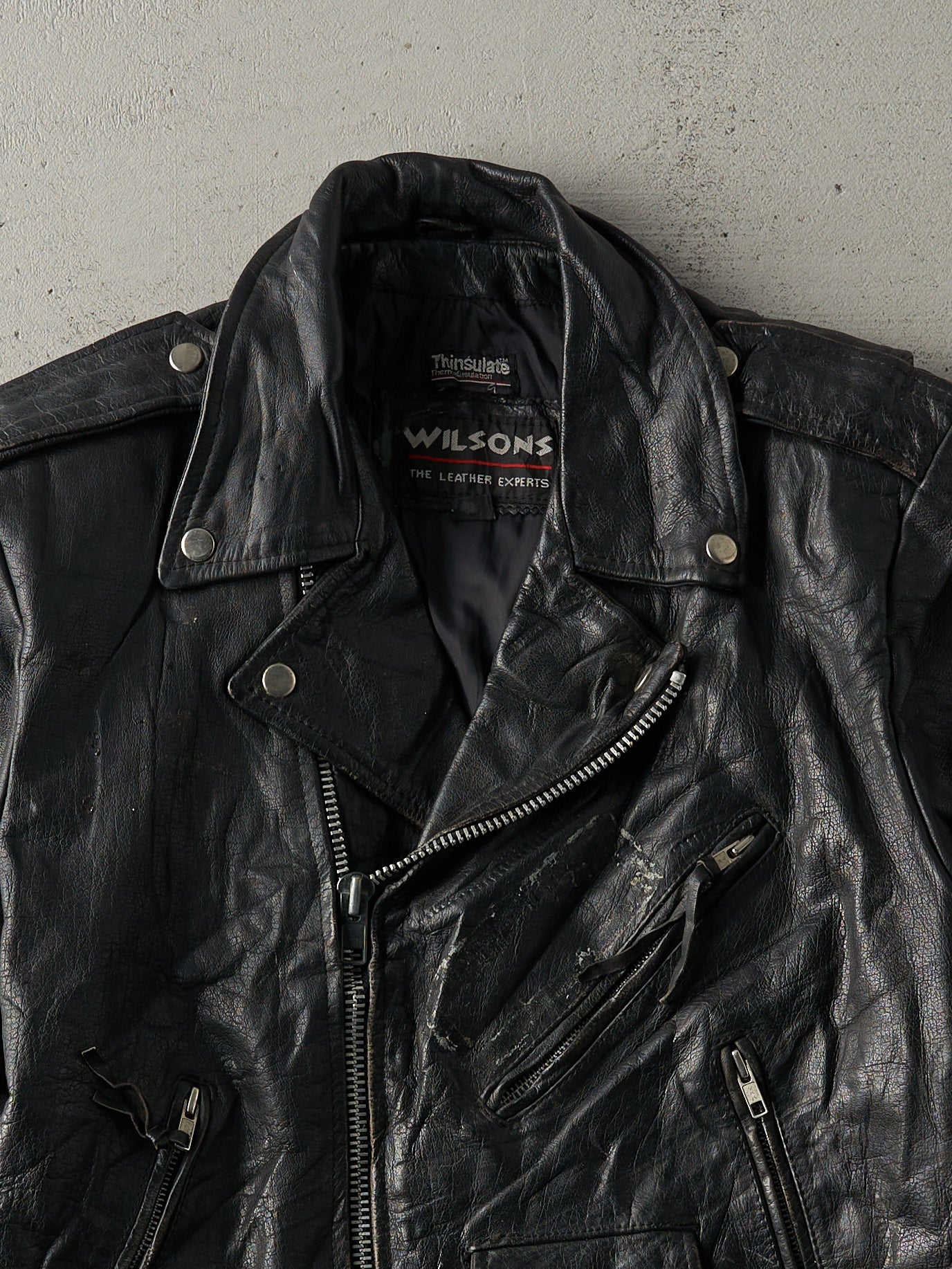 Vintage 80s Black Wilsons Leather Biker Jacket (S) - Image 4