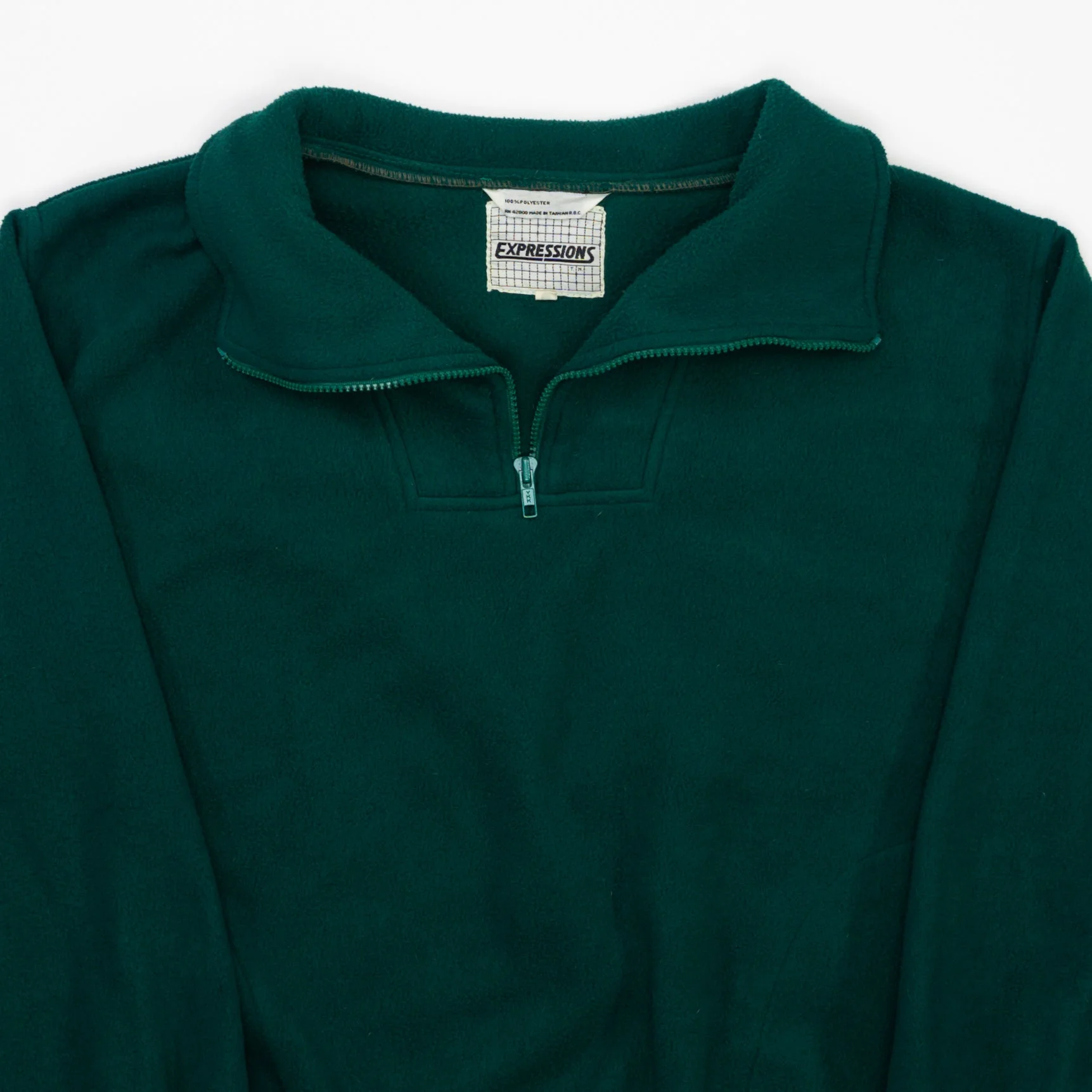 Vintage 80s Blank Green Fleece 1/4 Zip Sweater (L) - Image 2