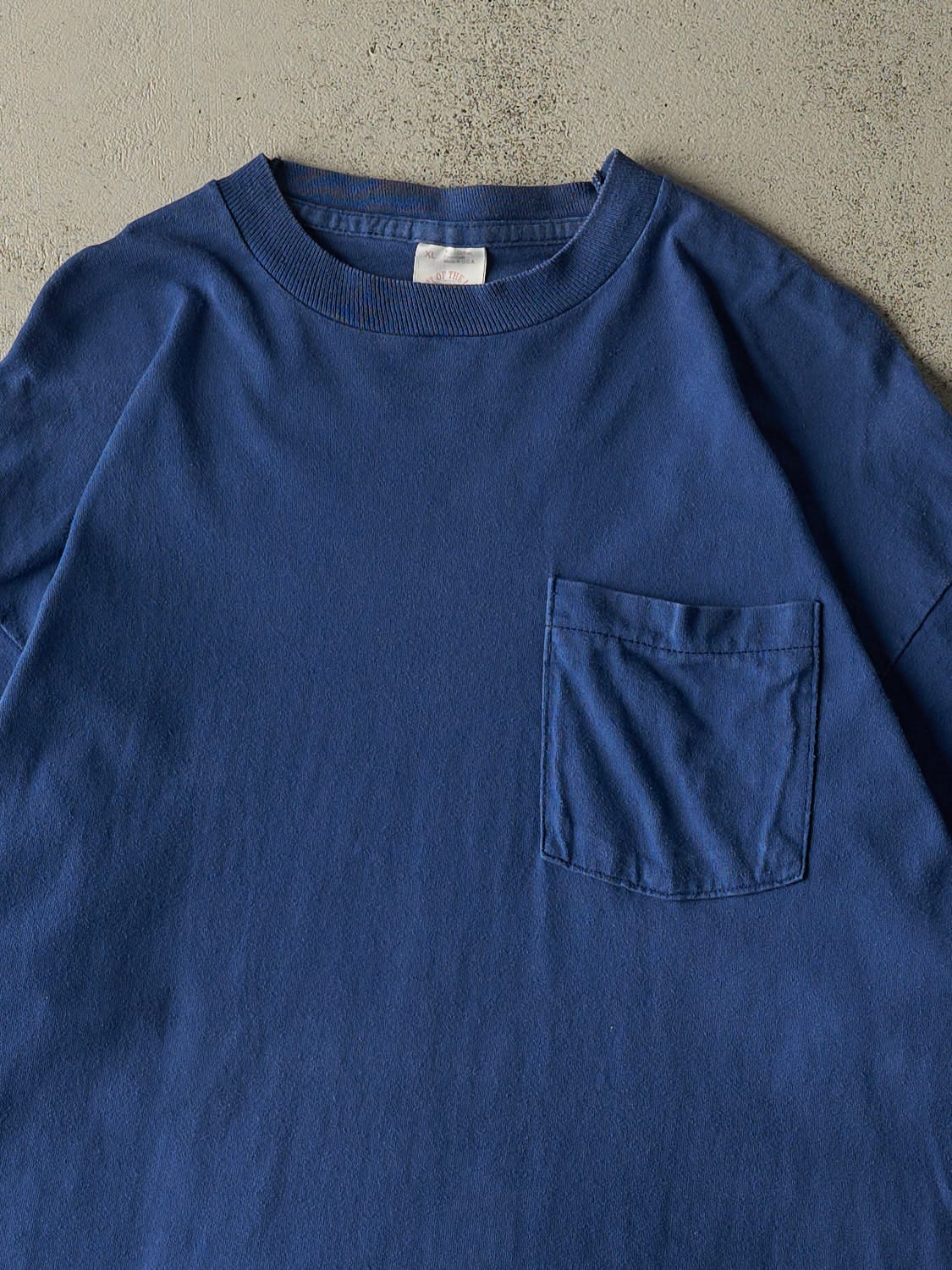 Vintage 80s Blue Blank Pocket Single Stitch Tee (XL) - Image 2