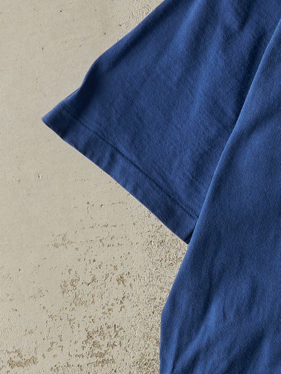 Vintage 80s Blue Blank Pocket Single Stitch Tee (XL) - Image 3