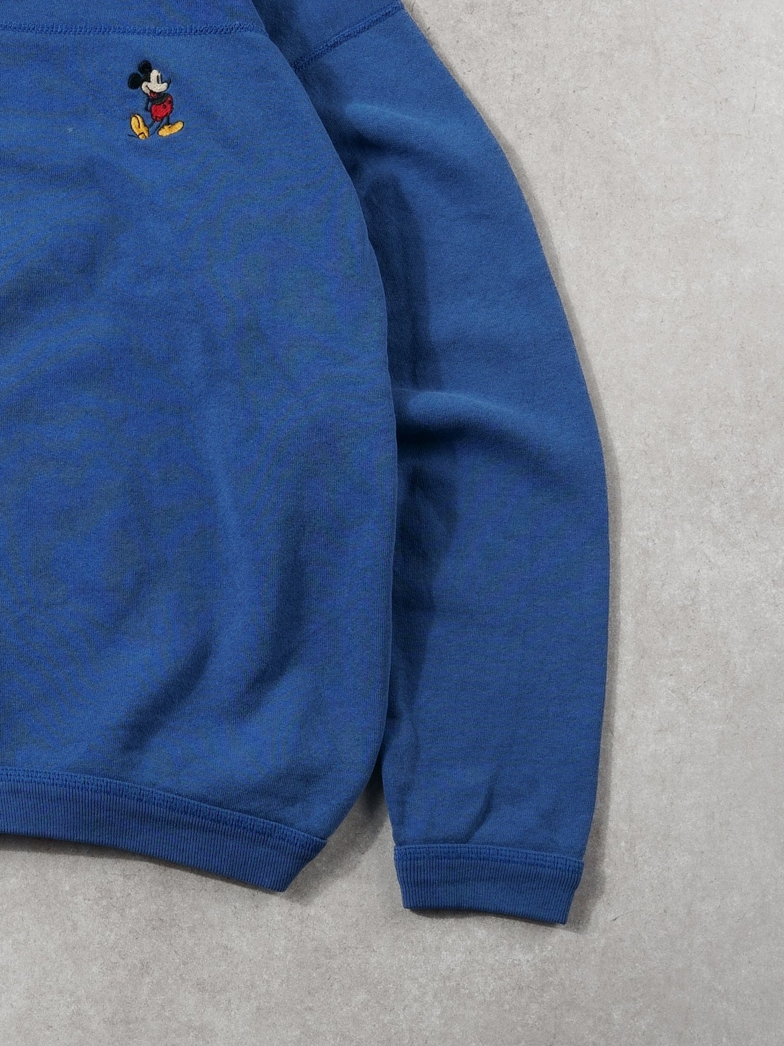 Vintage 80s Blue Mickey Mouse Embroidery Disney Button Up Crewneck (M) - Image 3
