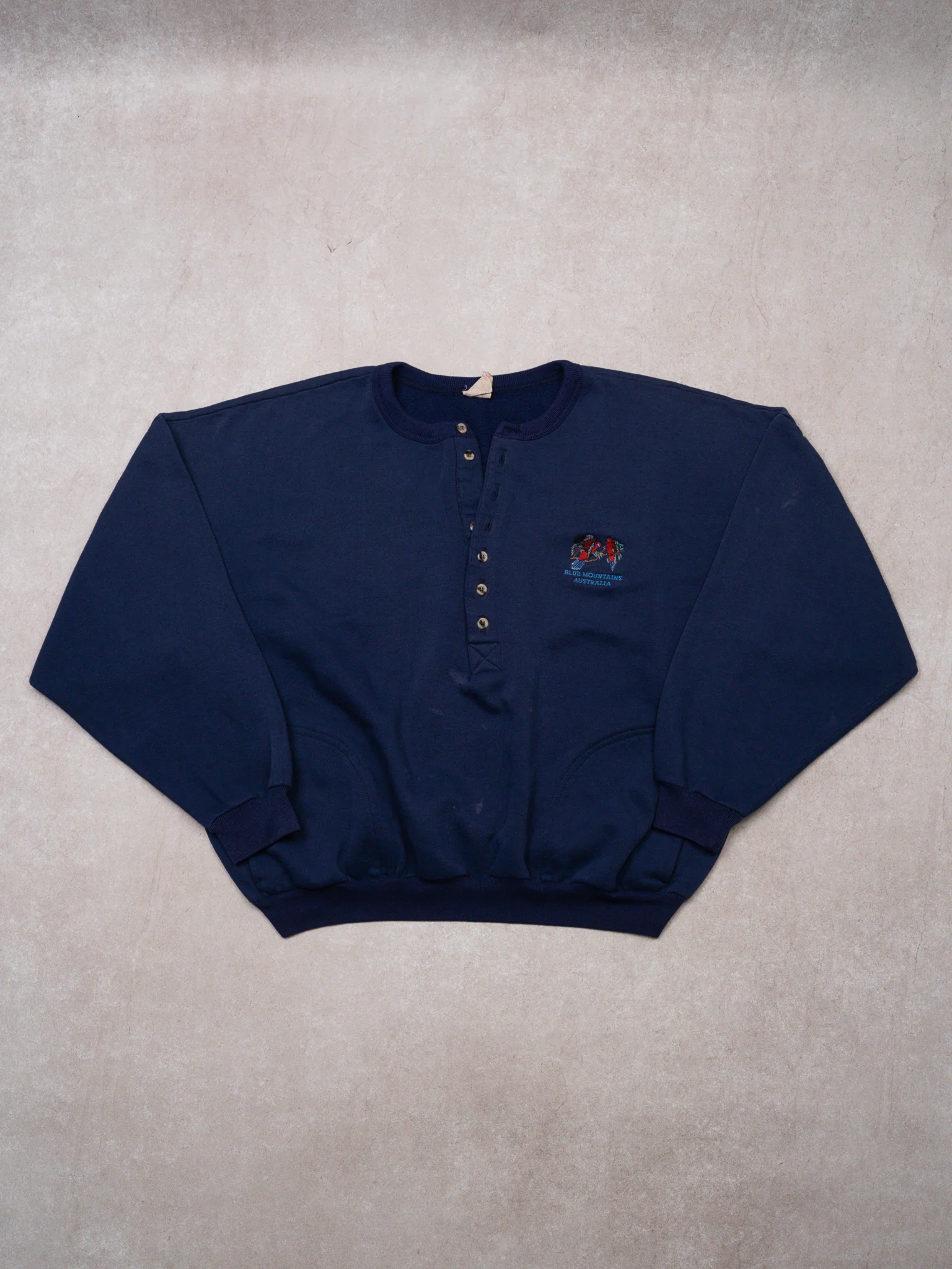 Vintage 80s Blue Mountains Australia 1/4 Button Sweatshirt (M)