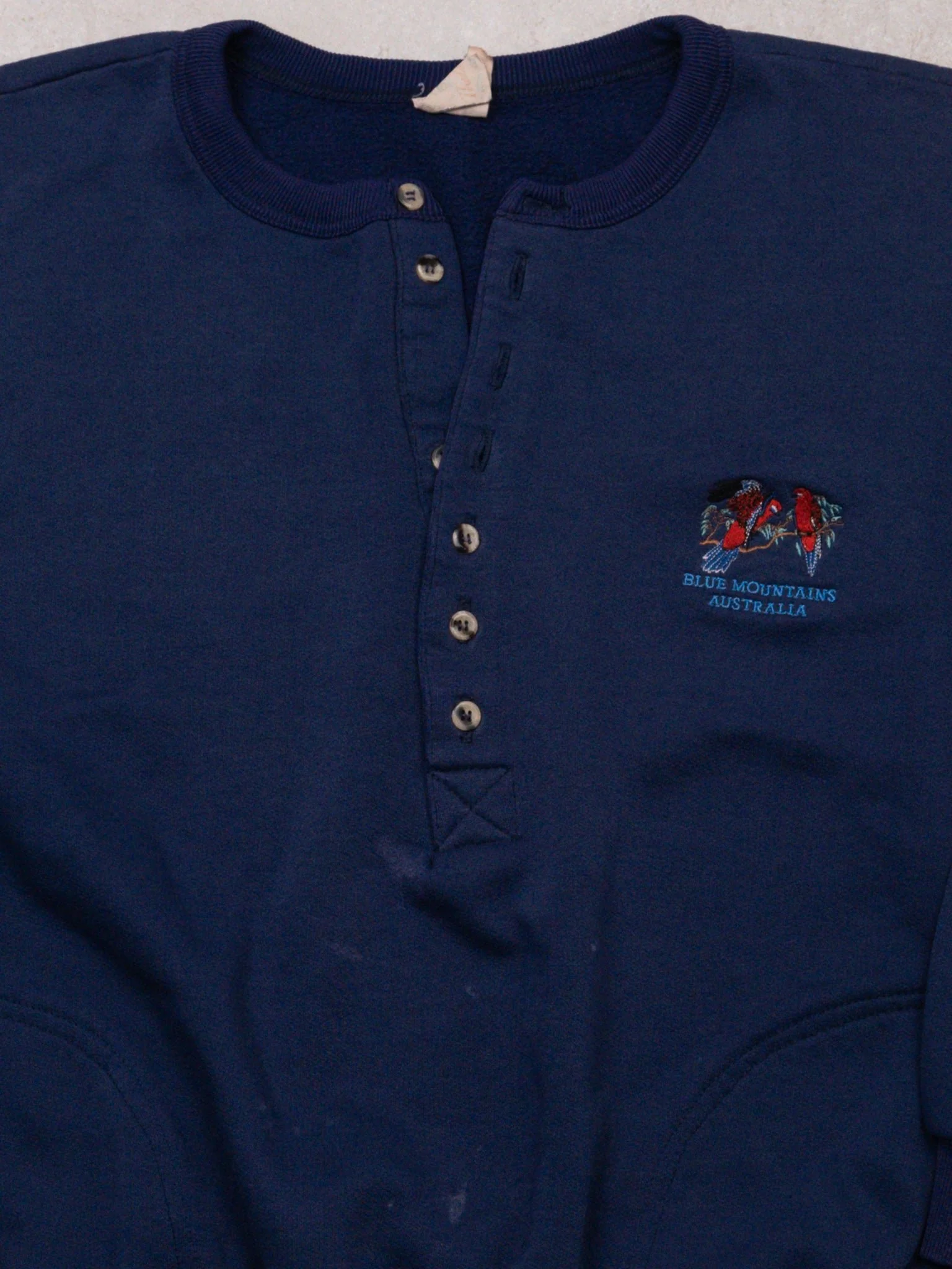 Vintage 80s Blue Mountains Australia 1/4 Button Sweatshirt (M) - Image 2