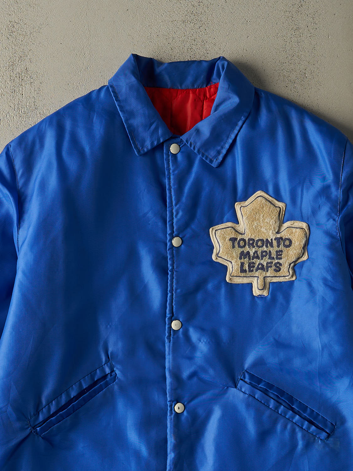 Vintage 80s Blue Toronto Maple Leafs Embroidered Nylon Jacket (XL) - Image 2