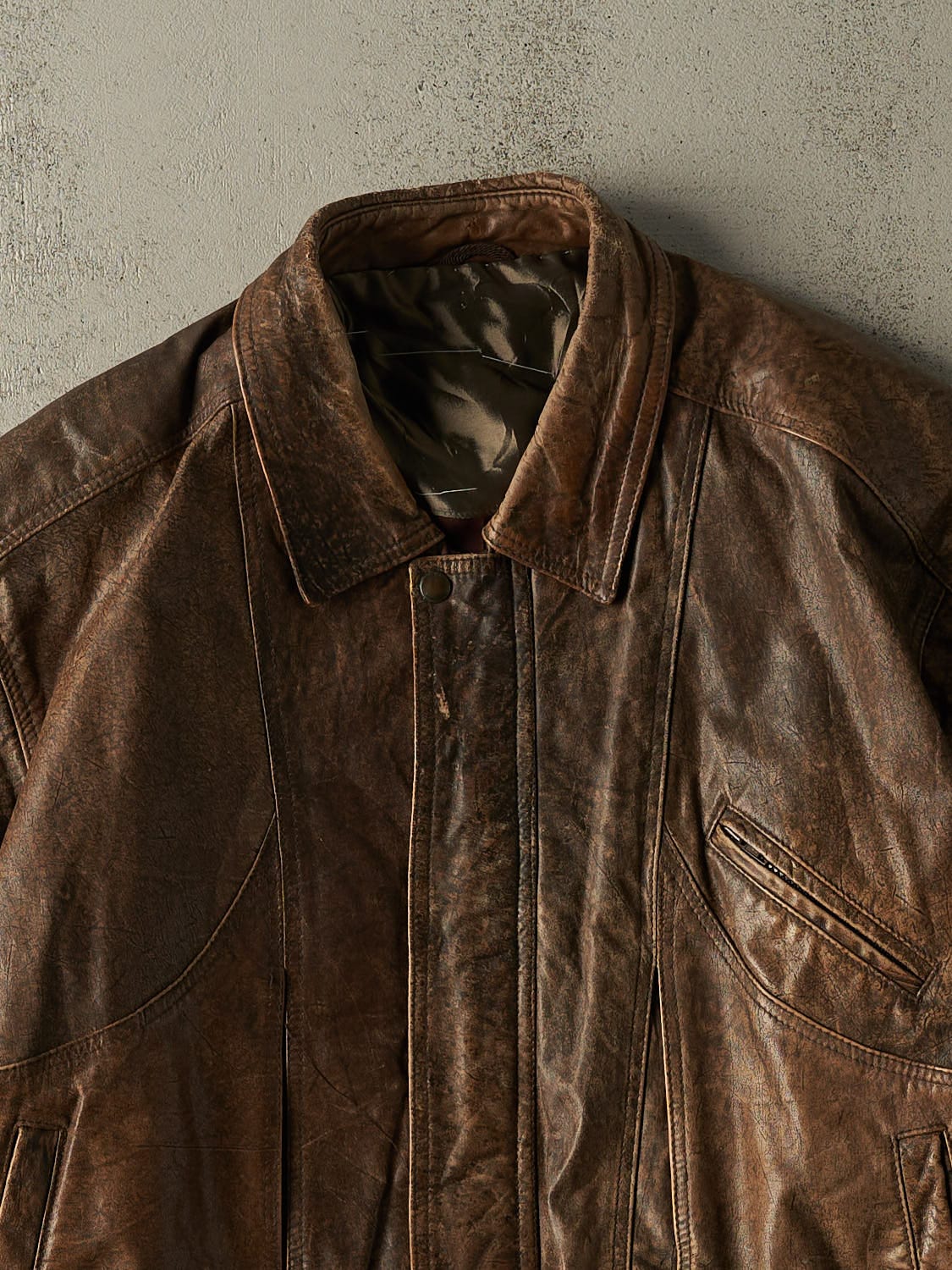 Vintage 80s Brown Leather Bomber Jacket (M/L) - Image 3