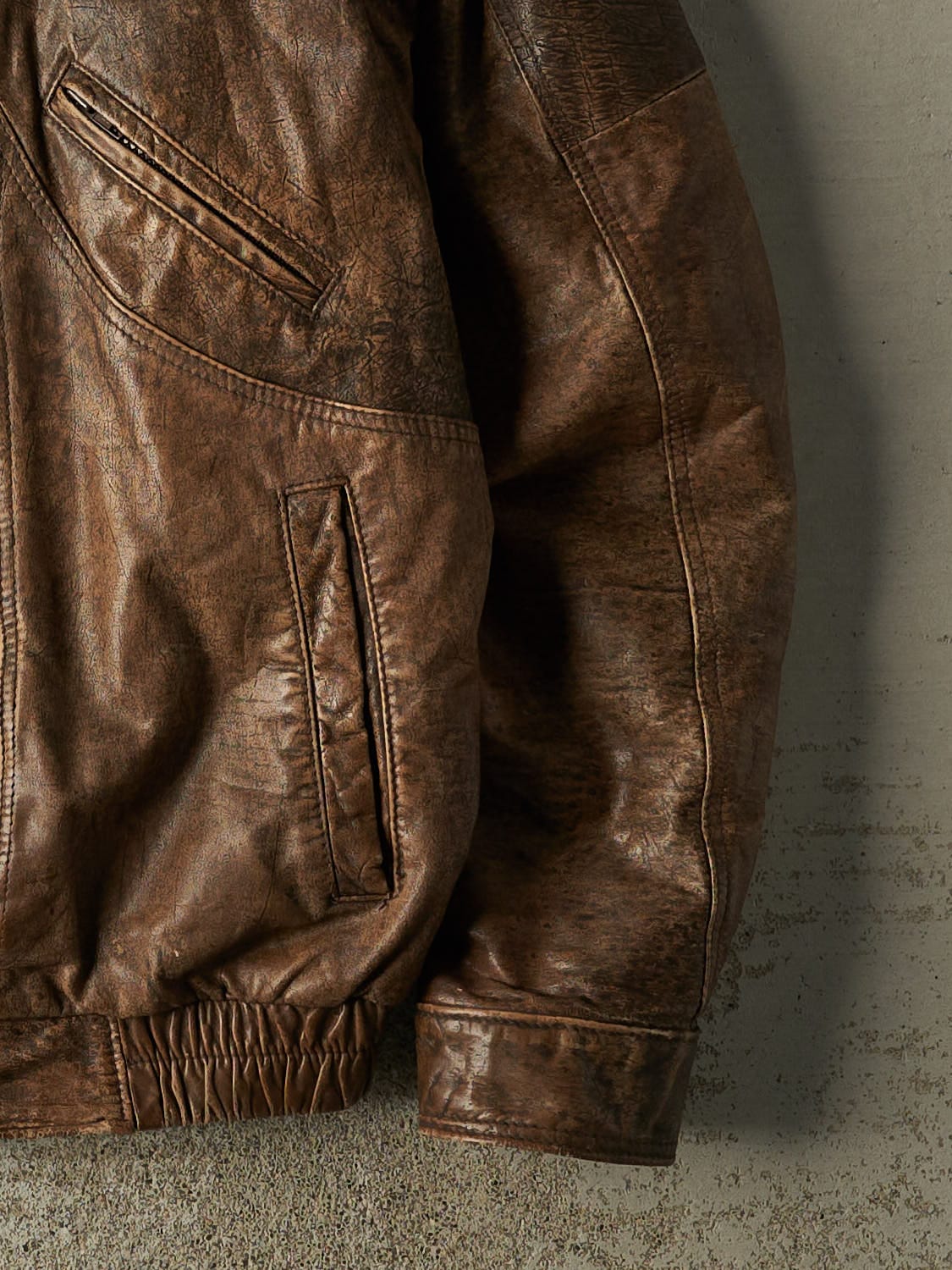 Vintage 80s Brown Leather Bomber Jacket (M/L) - Image 5