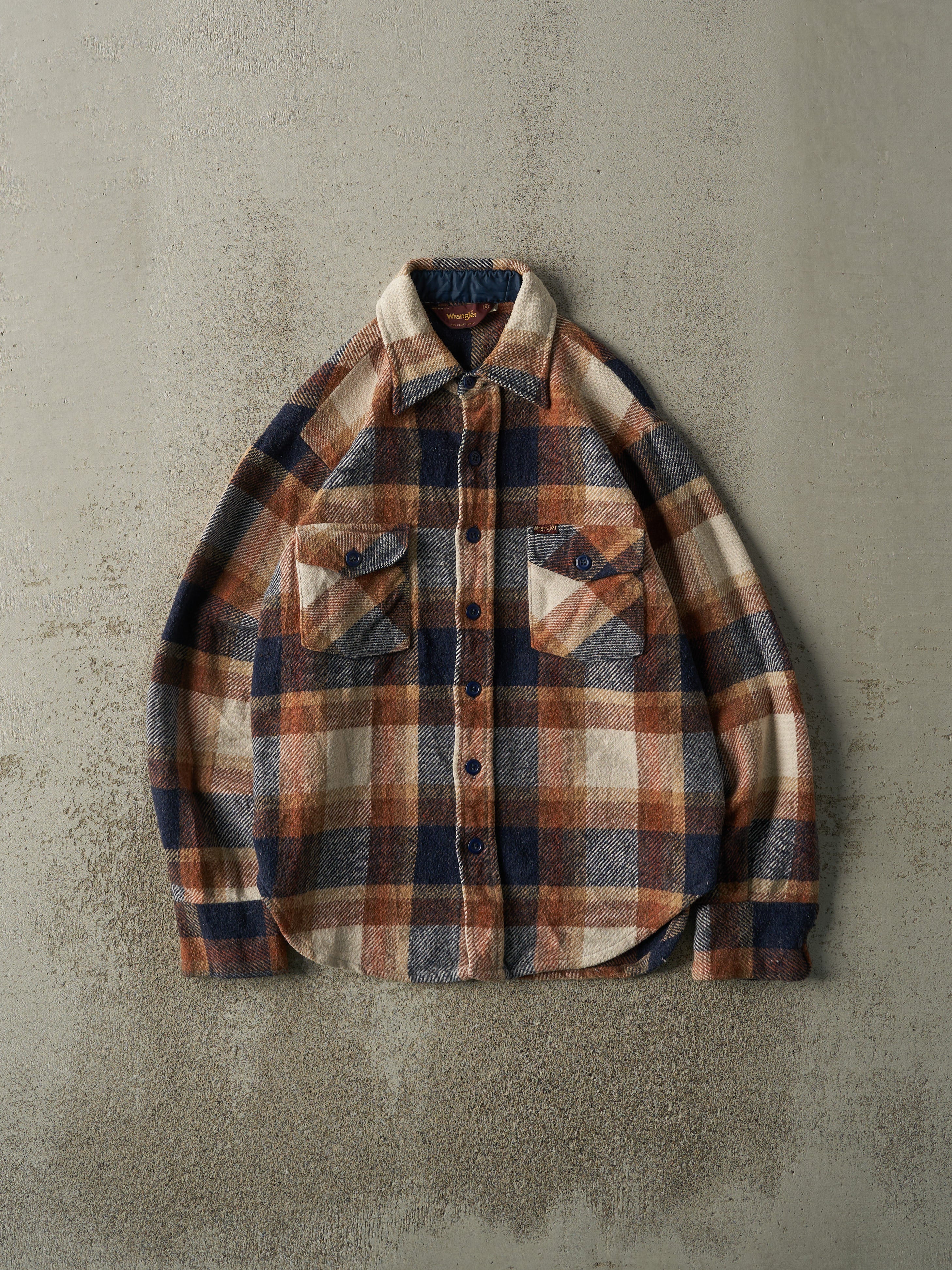 Vintage 80s Brown & Navy Wrangler Flannel Button Up (S/M)