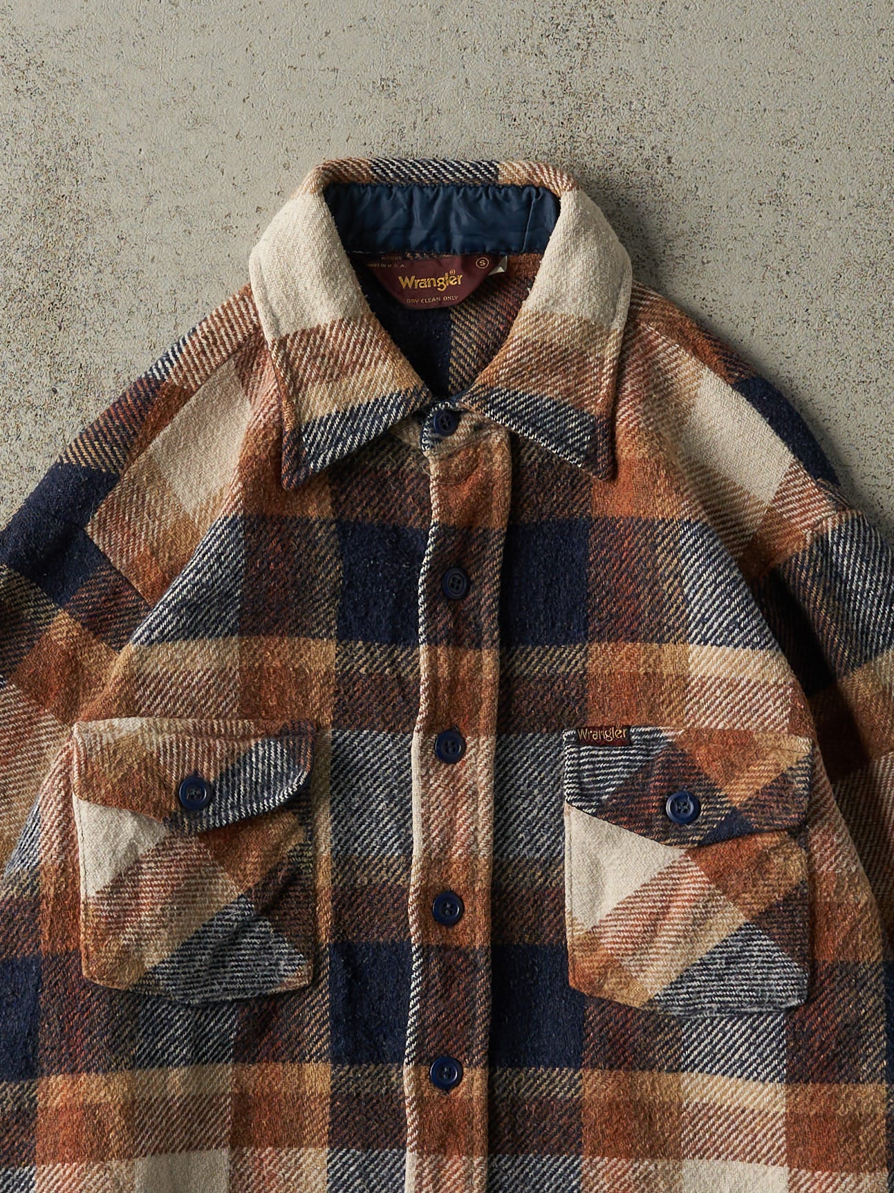 Vintage 80s Brown & Navy Wrangler Flannel Button Up (S/M) - Image 3