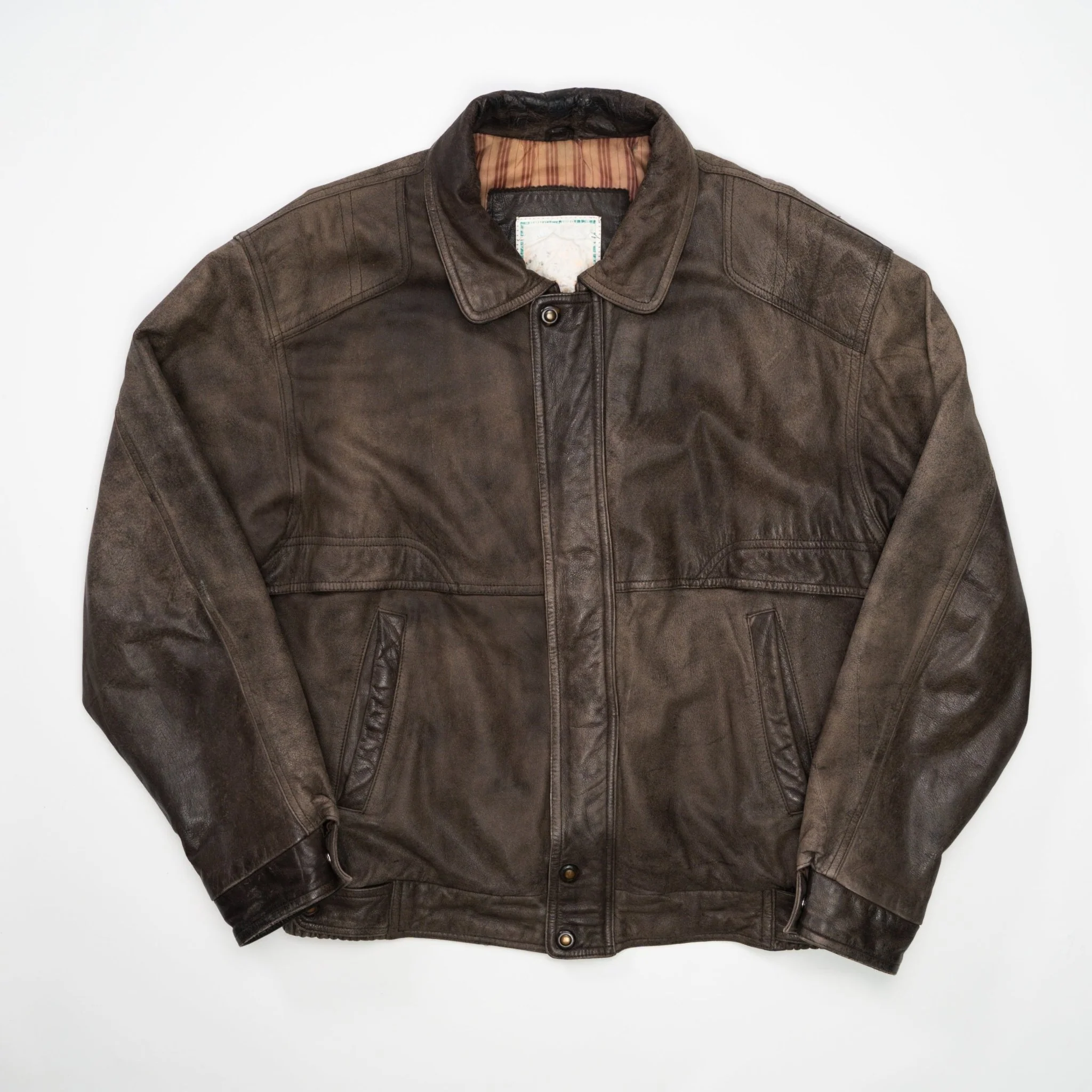 Vintage 80s Brown Sun Kissed Leather Bomber (L)