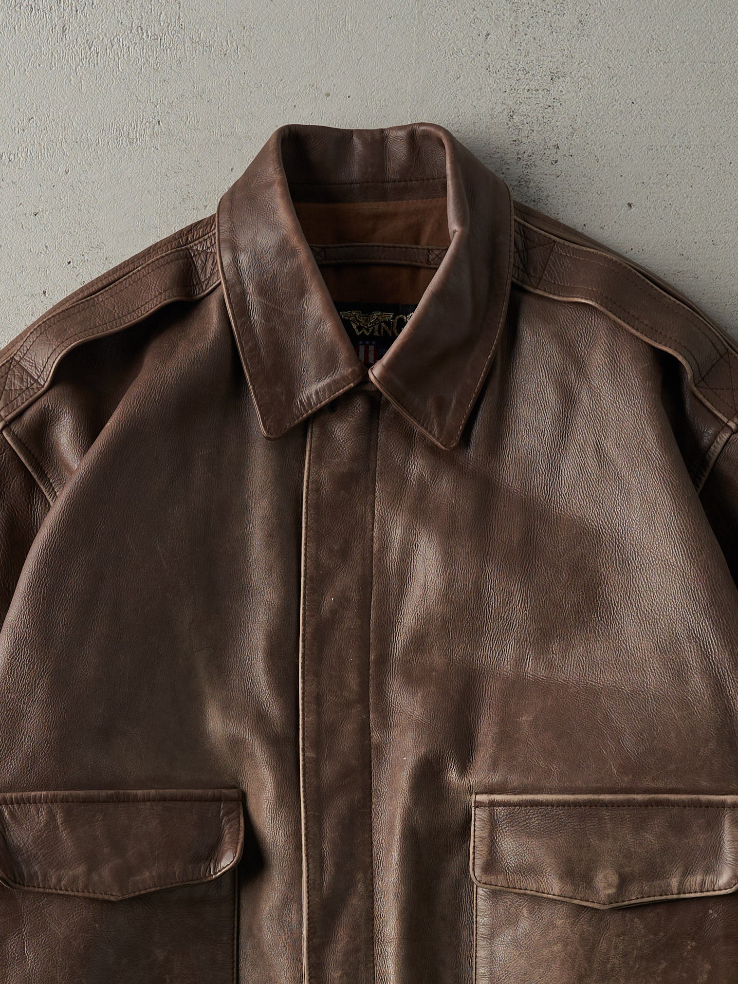 Vintage 80s Brown US Wings Leather Jacket (M) - Image 3