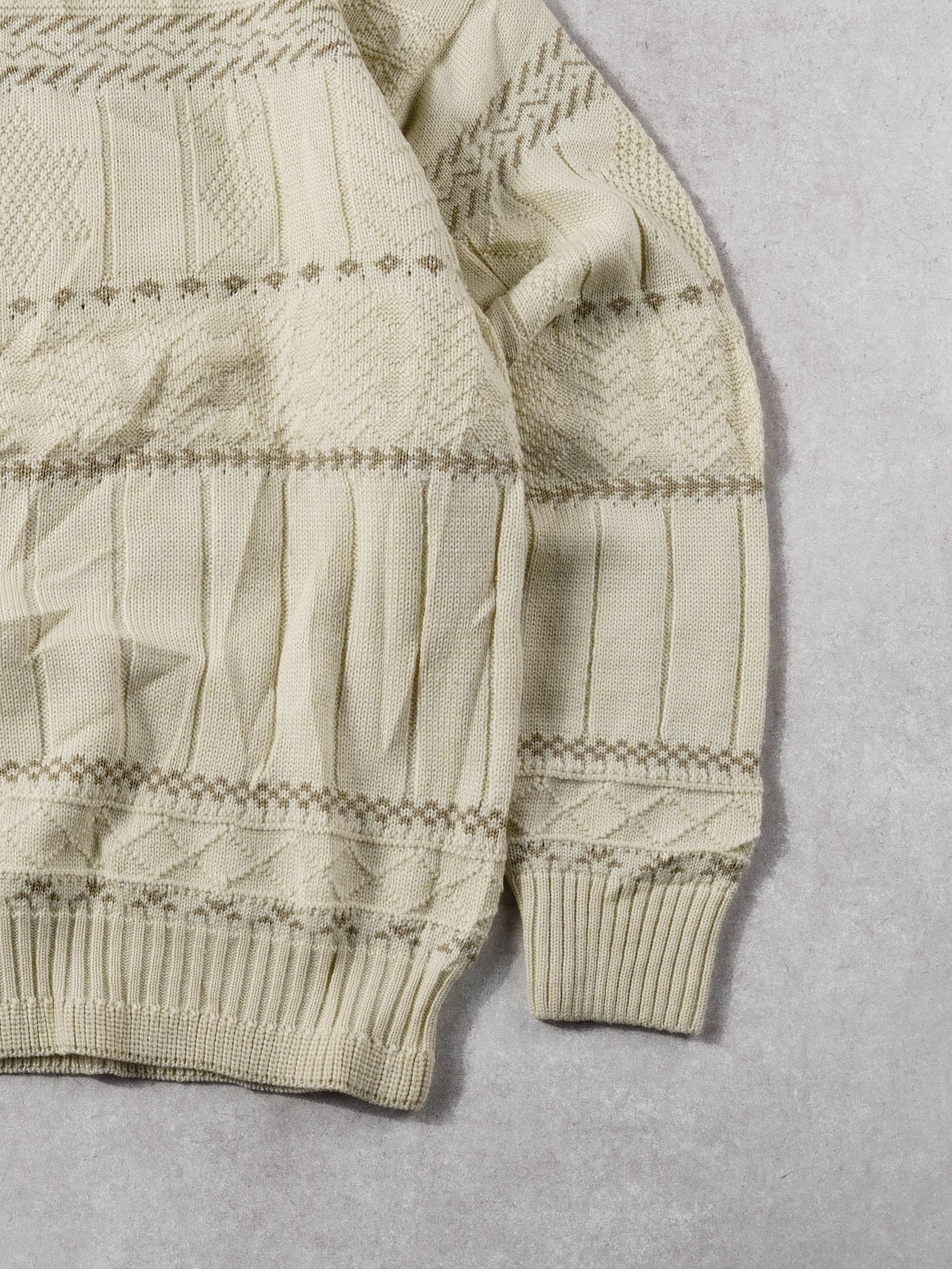 Vintage 80s Cream Pattern Knit Sweater (M) - Image 3