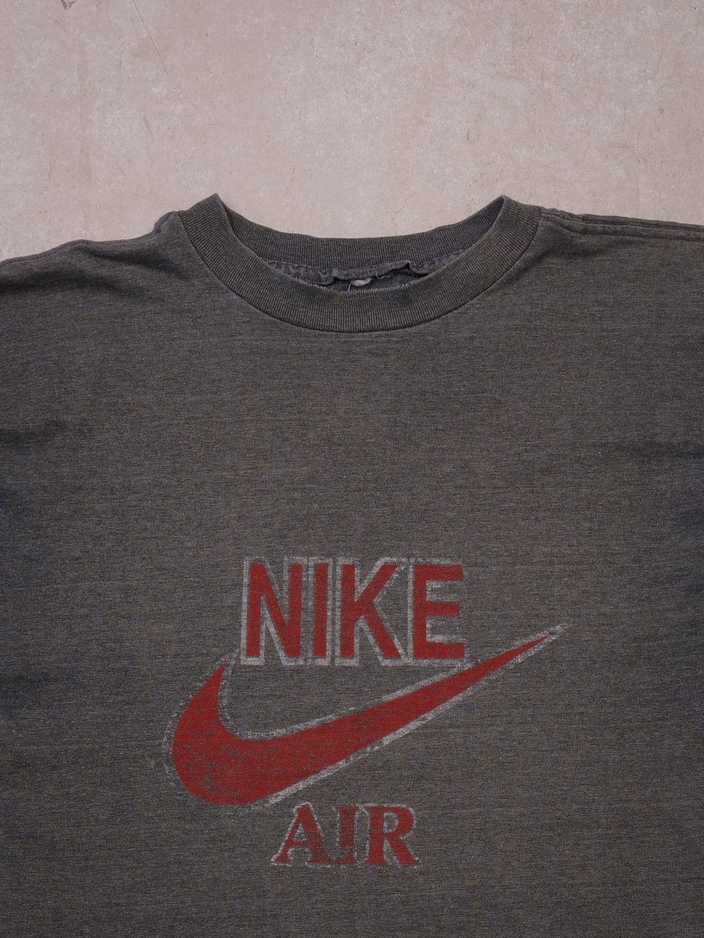 Vintage 80s Dark Grey Nike Air Bootleg Graphic Tee (M) - Image 2