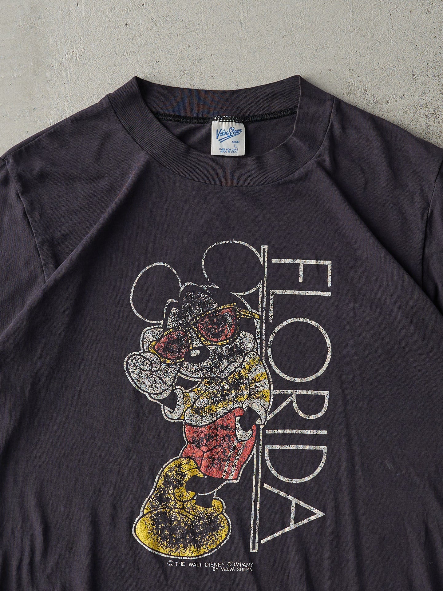 Vintage 80s Faded Black Florida Walt Disney World Single Stitch Tee (S) - Image 2