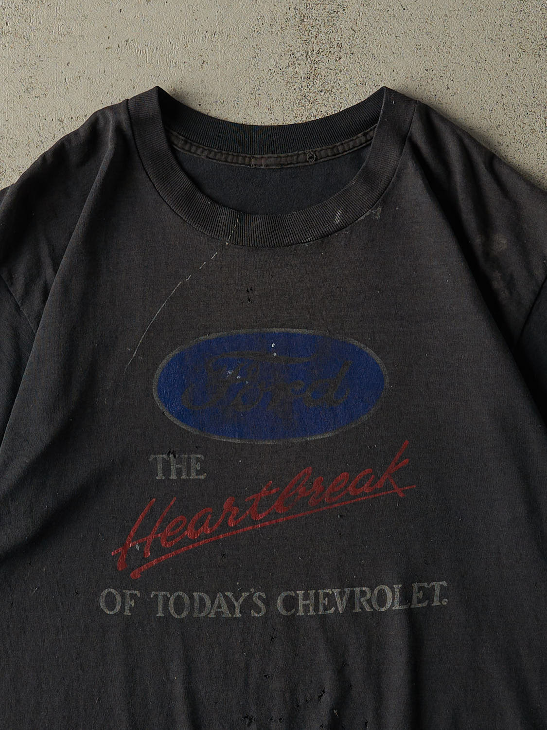 Vintage 80s Faded Black Ford Single Stitch Tee (L) - Image 2