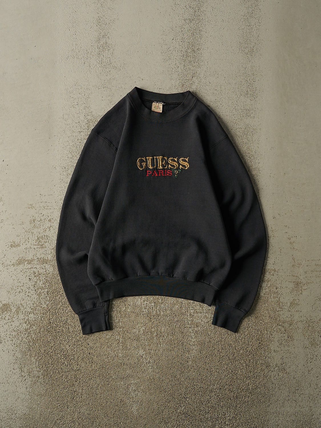 Vintage 80s Faded Black Guess Paris Embroidered Crewneck (XS)