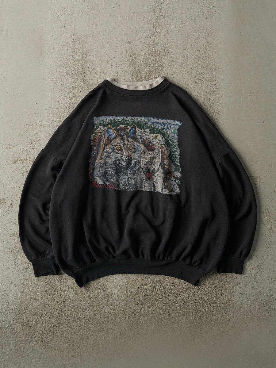 Vintage 80s Faded Black Wolf Canada Boxy Crewneck (L/XL)