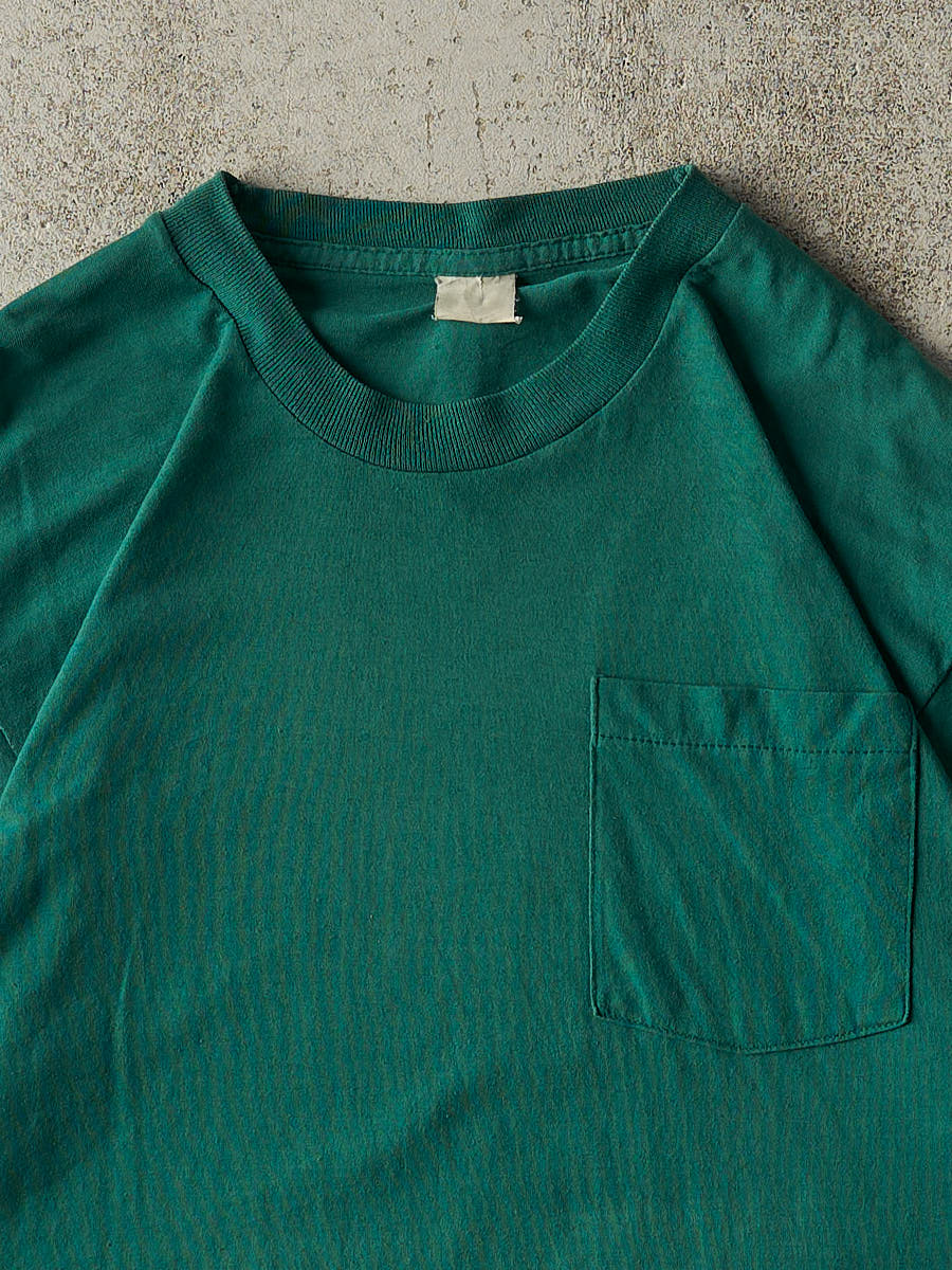 Vintage 80s Green Blank Single Stitch Pocket Tee (L/XL) - Image 2