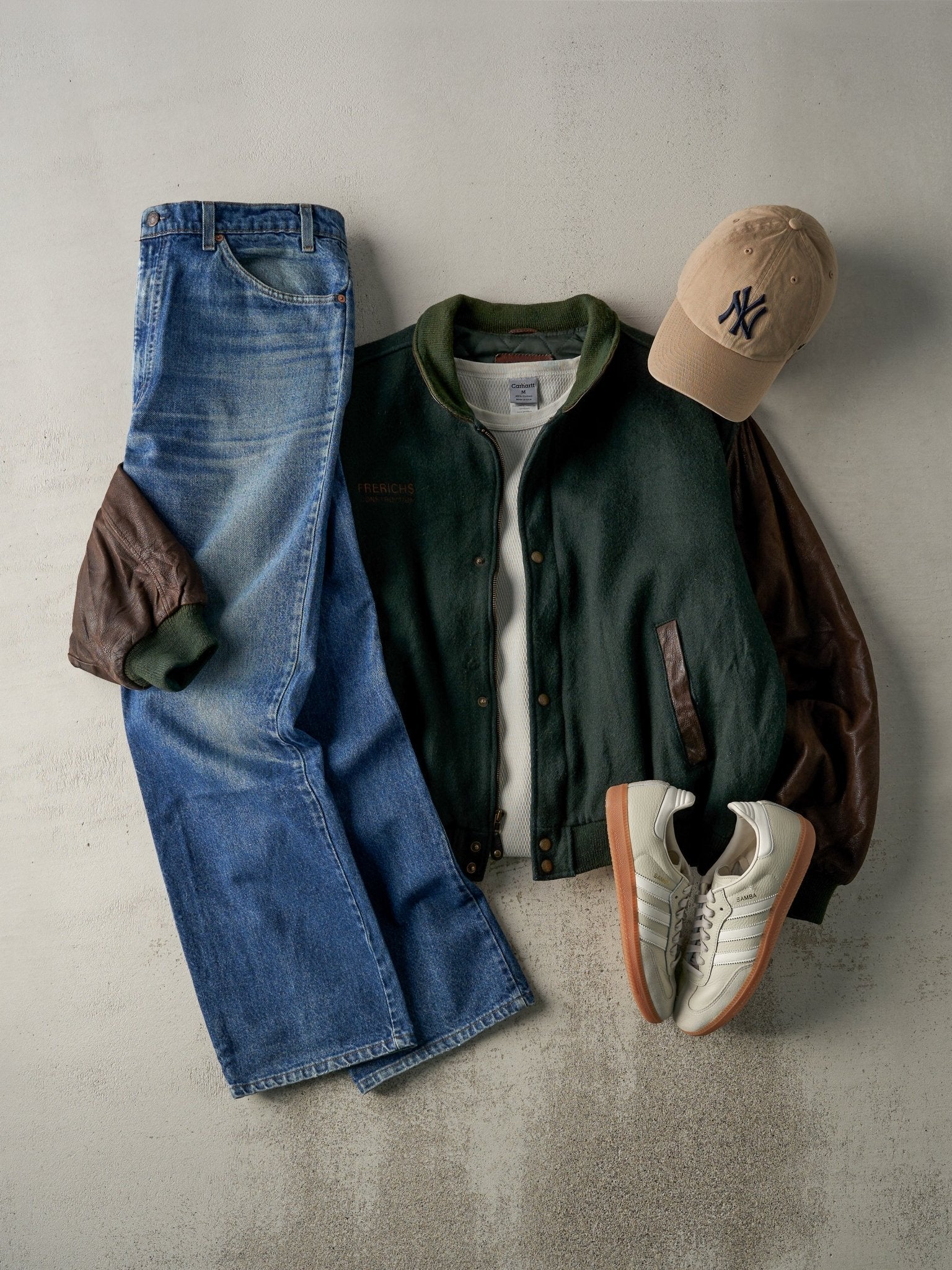 Vintage 80s Green & Brown Embroidered Logo Wool and Leather Varsity Jacket (L) - Image 2