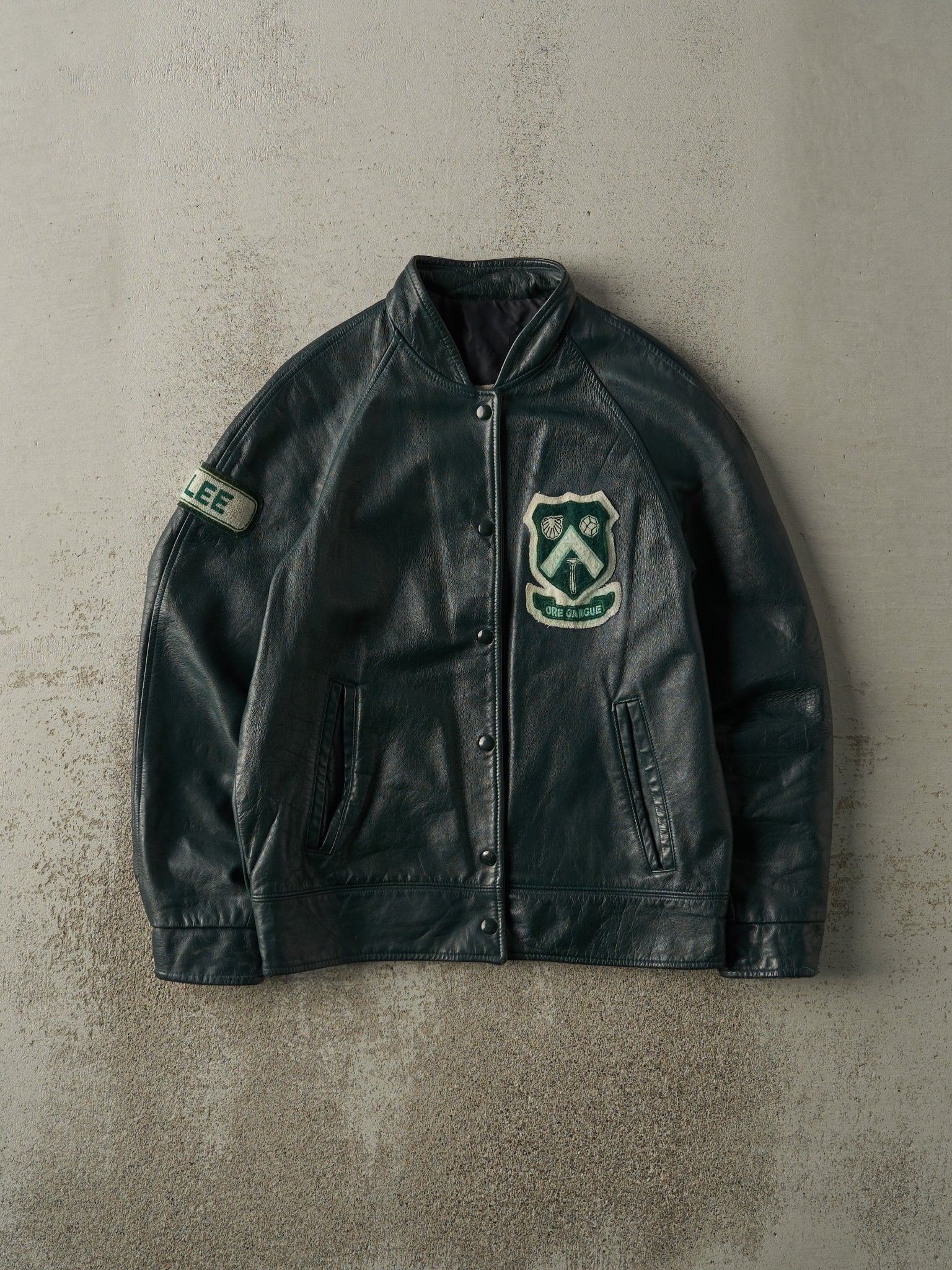 Vintage 80s Green Geology U of S Leather Jacket (S)