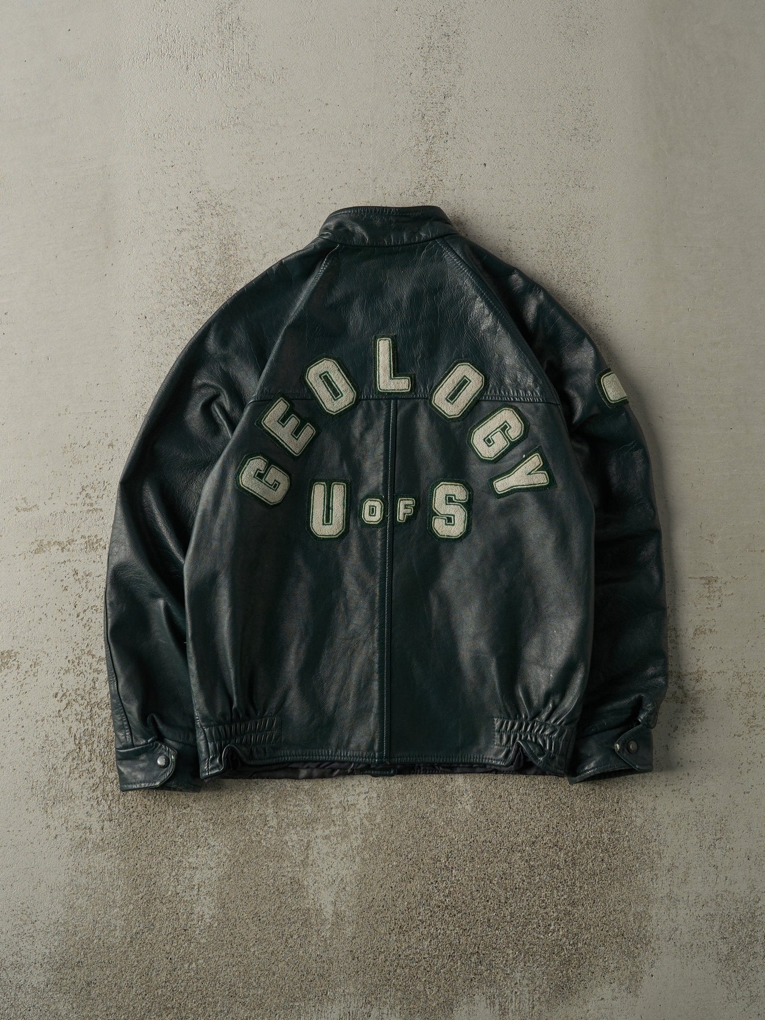 Vintage 80s Green Geology U of S Leather Jacket (S) - Image 3