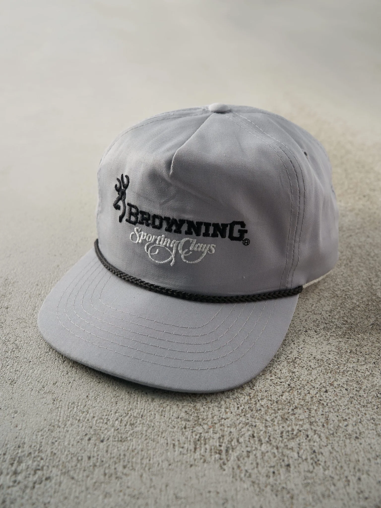 Vintage 80s Grey Embroidered Browning Leather Strapback Hat - Image 3