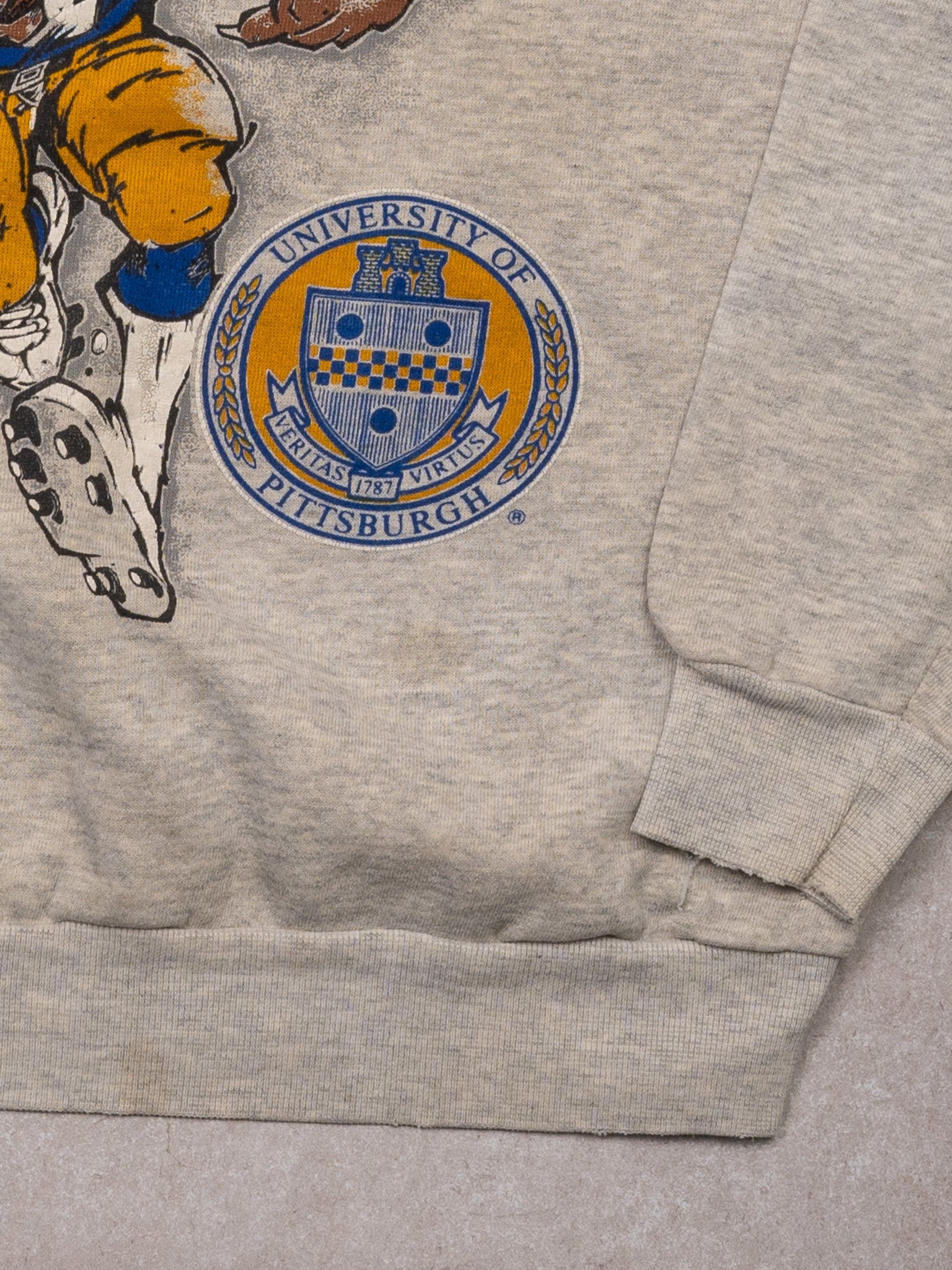 Vintage 80s Grey Pitt Mascot Football Crewneck (M) - Image 3